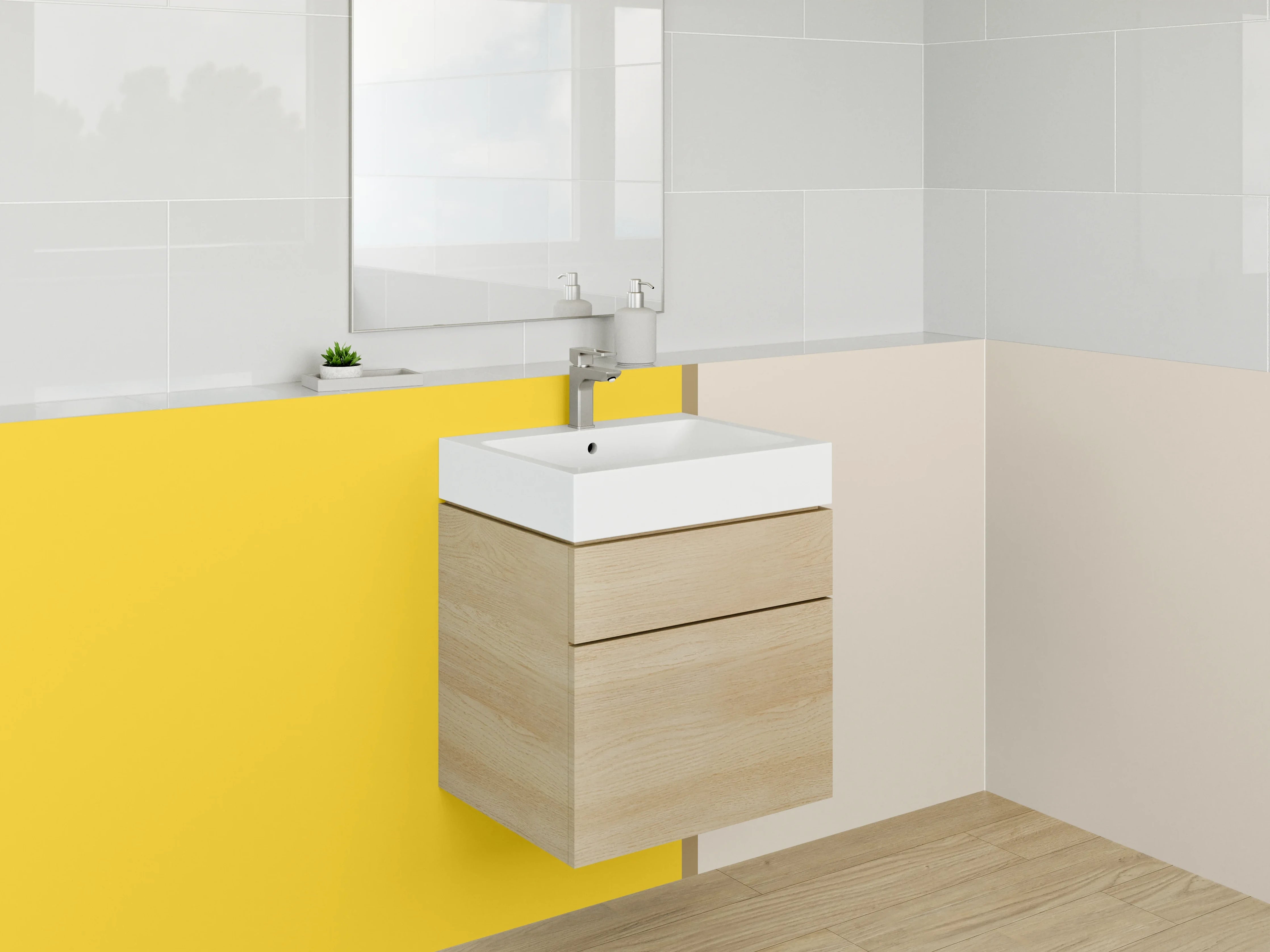 Waschbecken-Rückwand - Beige und Gelbes Farbdesign