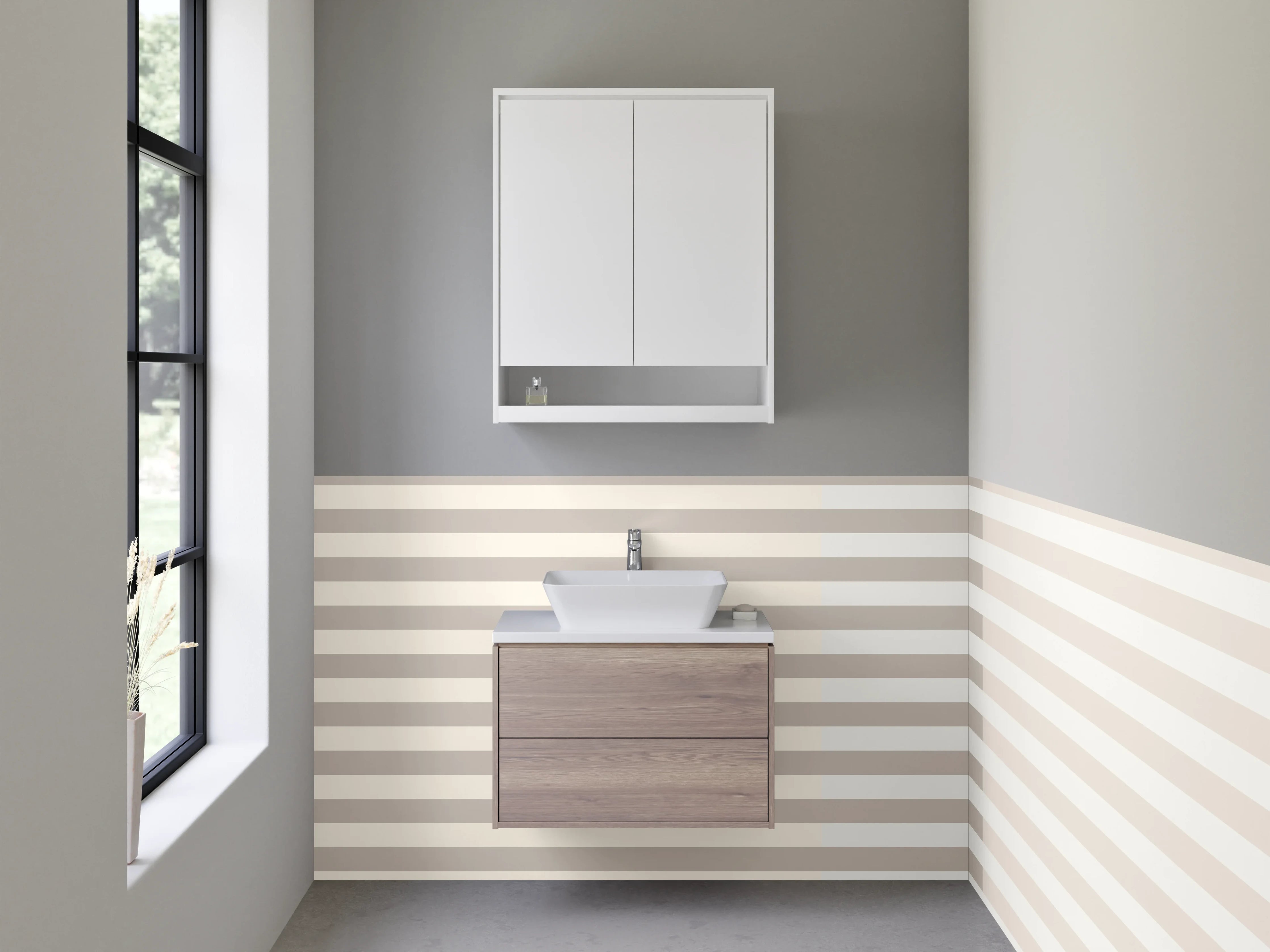 Waschbecken-Rückwand - Beige und Graue Streifenmuster