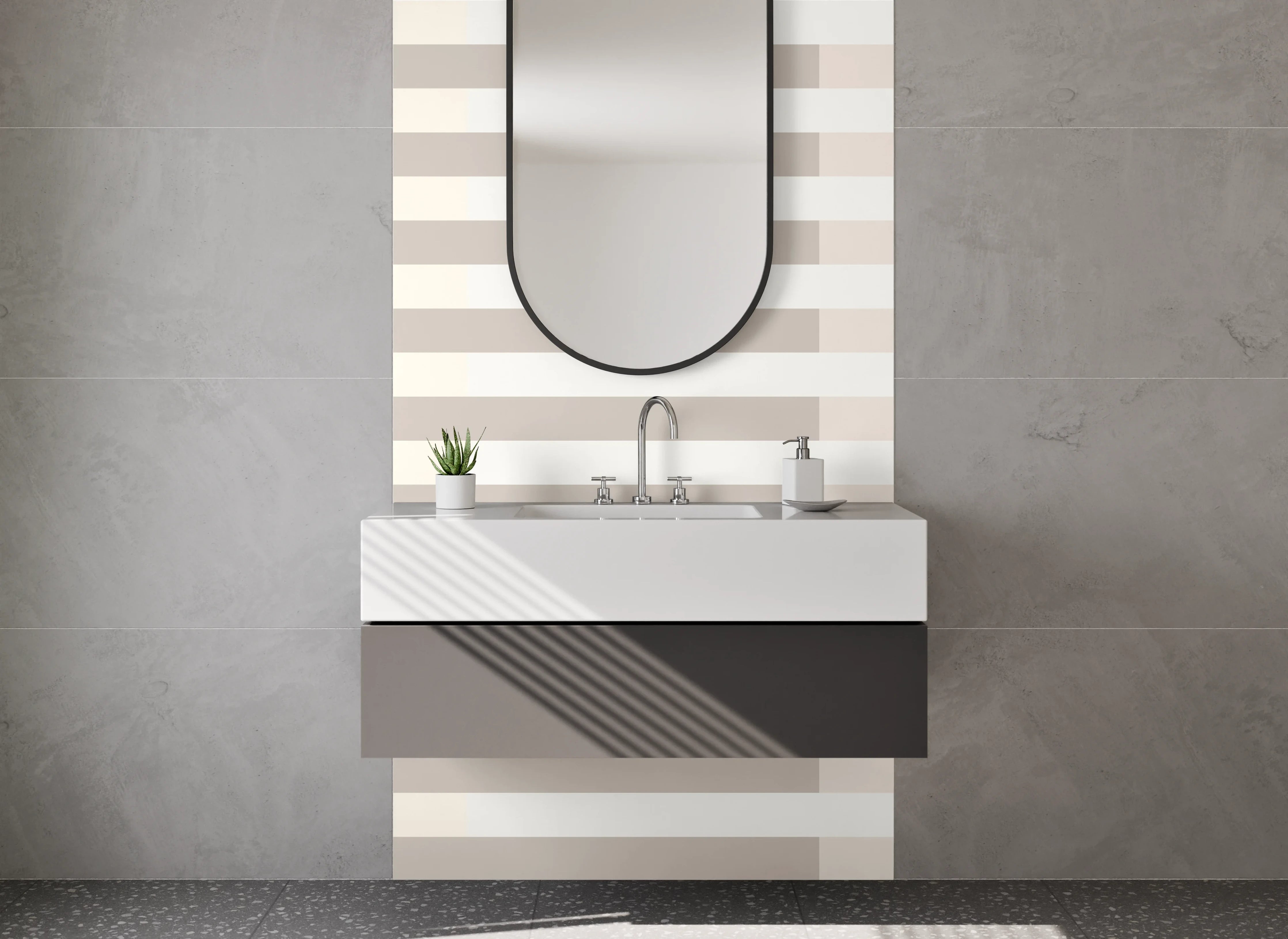 Waschbecken-Rückwand - Beige und Graue Streifenmuster