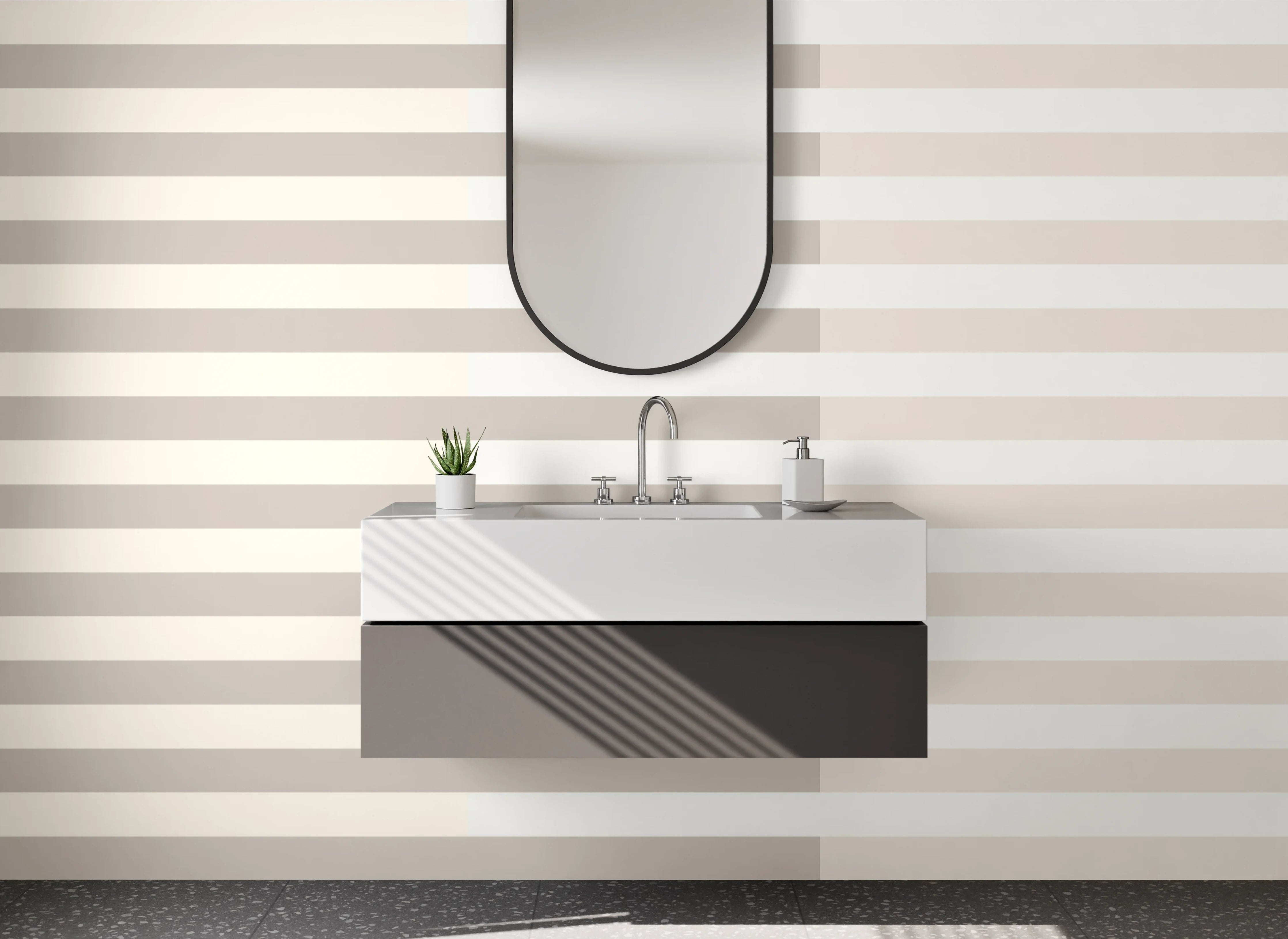 Waschbecken-Rückwand - Beige und Graue Streifenmuster