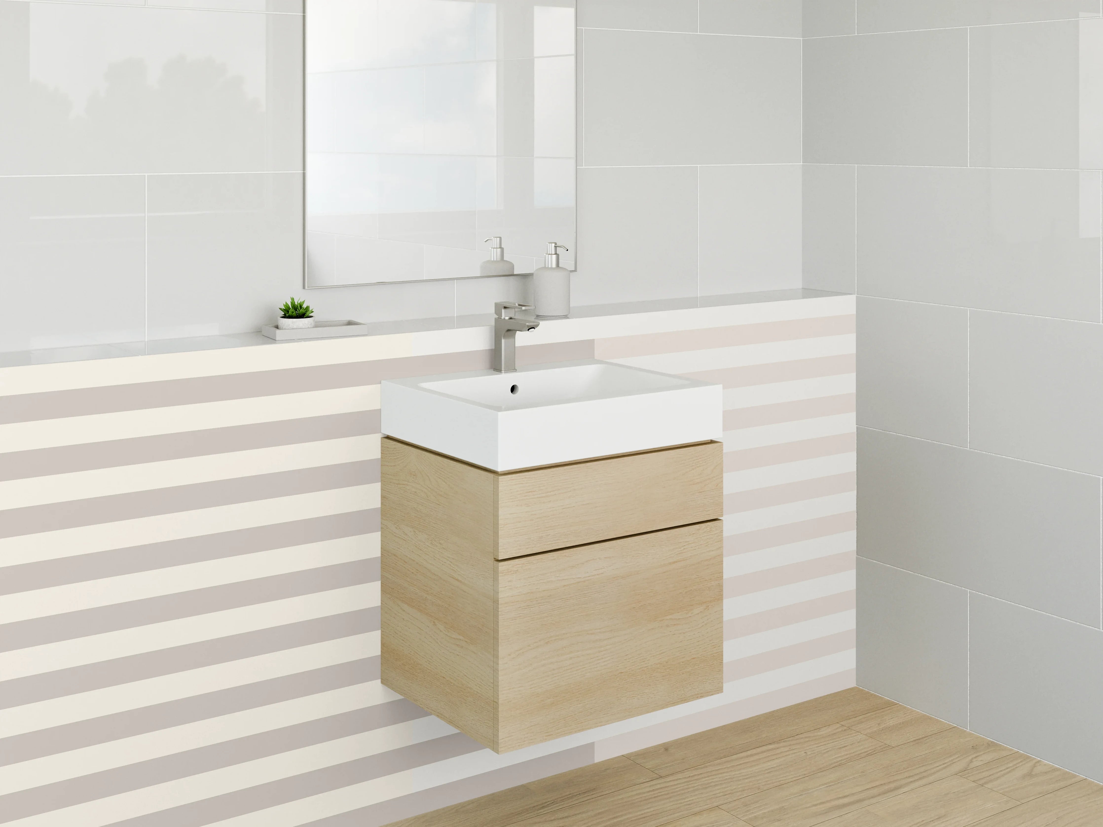 Waschbecken-Rückwand - Beige und Graue Streifenmuster