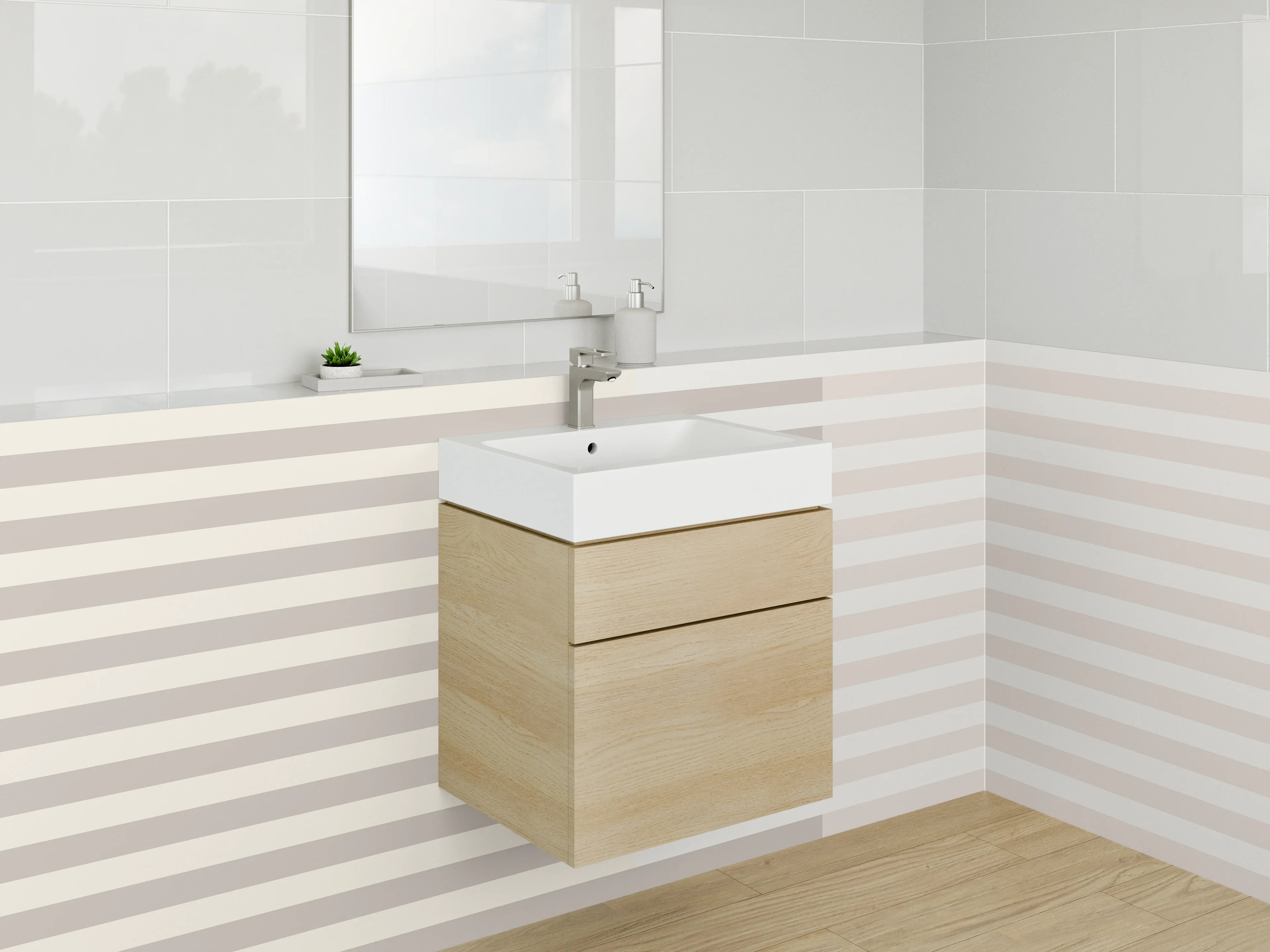 Waschbecken-Rückwand - Beige und Graue Streifenmuster
