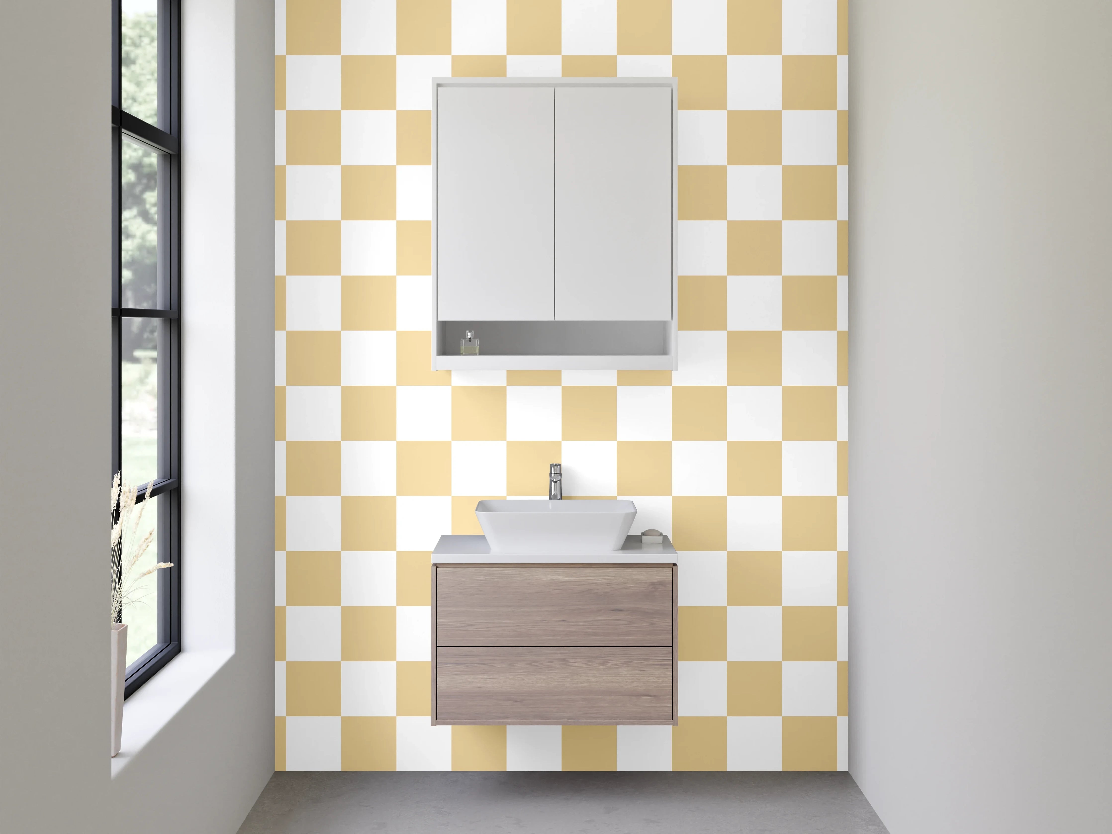 Waschbecken-Rückwand - Beige-weiß kariertes Fliesenmuster