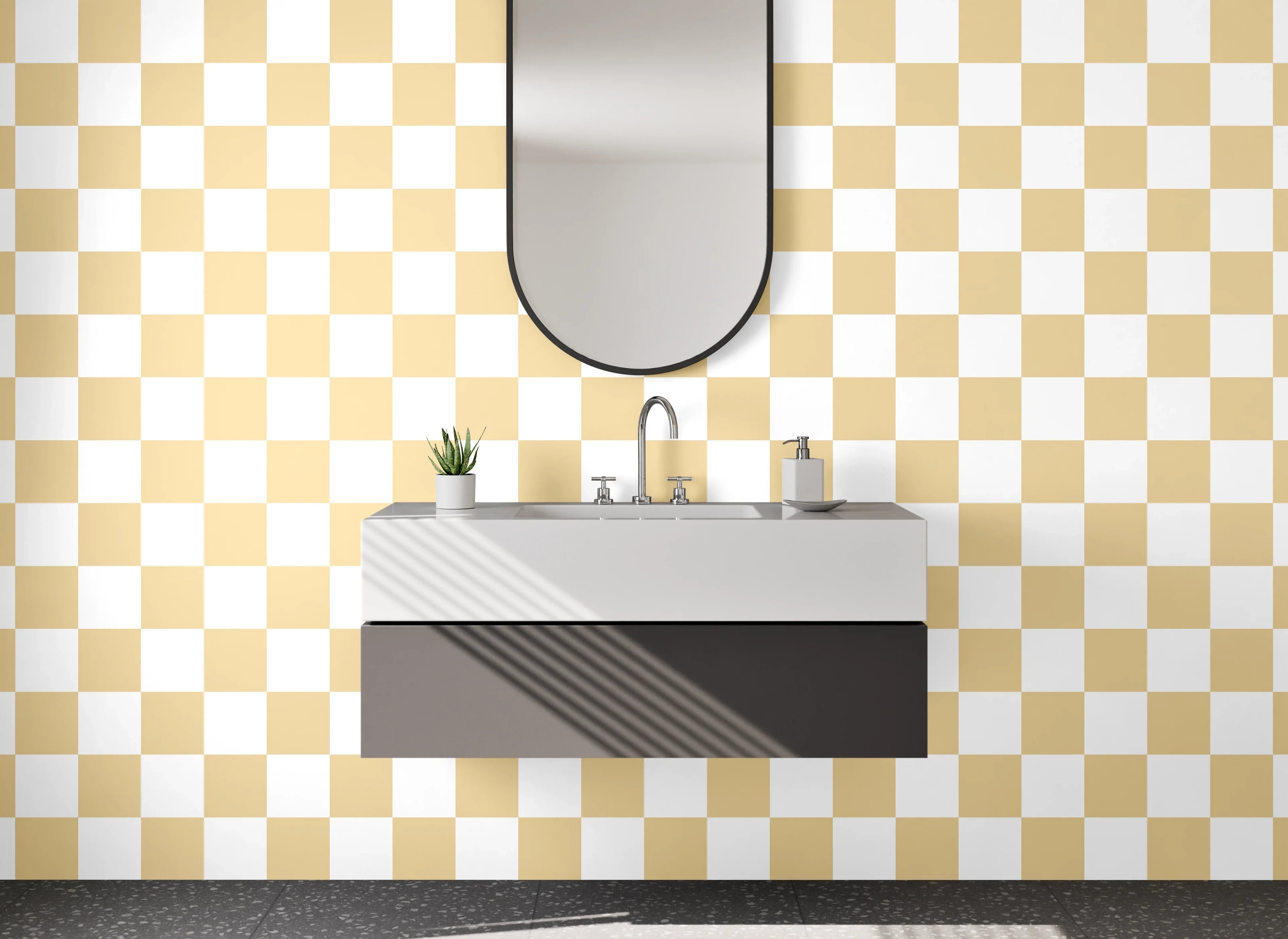 Waschbecken-Rückwand - Beige-weiß kariertes Fliesenmuster