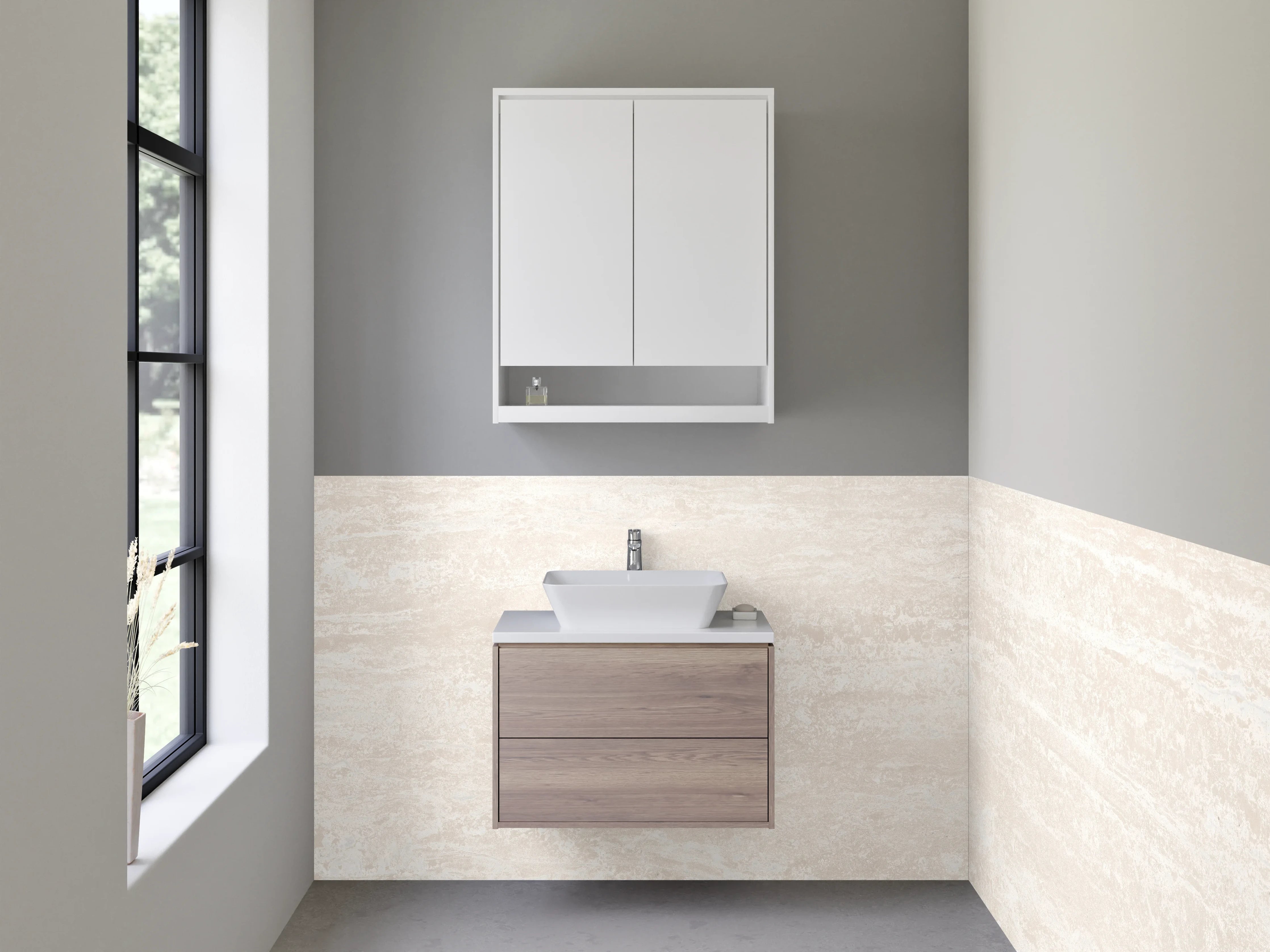 Waschbecken-Rückwand - Beige-weiße Marmoroptik Fliesenrückwand