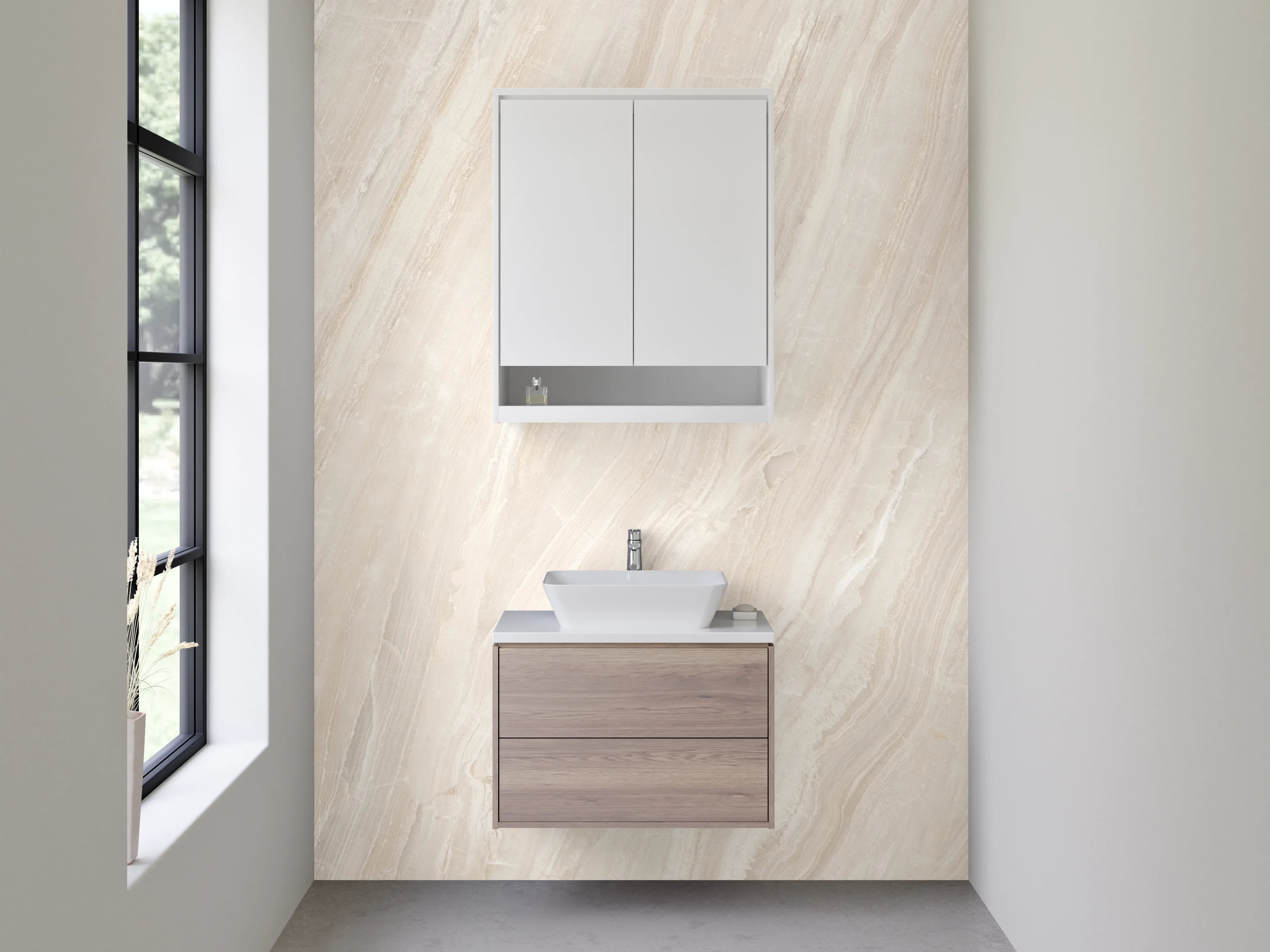 Waschbecken-Rückwand - Beige-weiße Marmoroptik für Rückwände