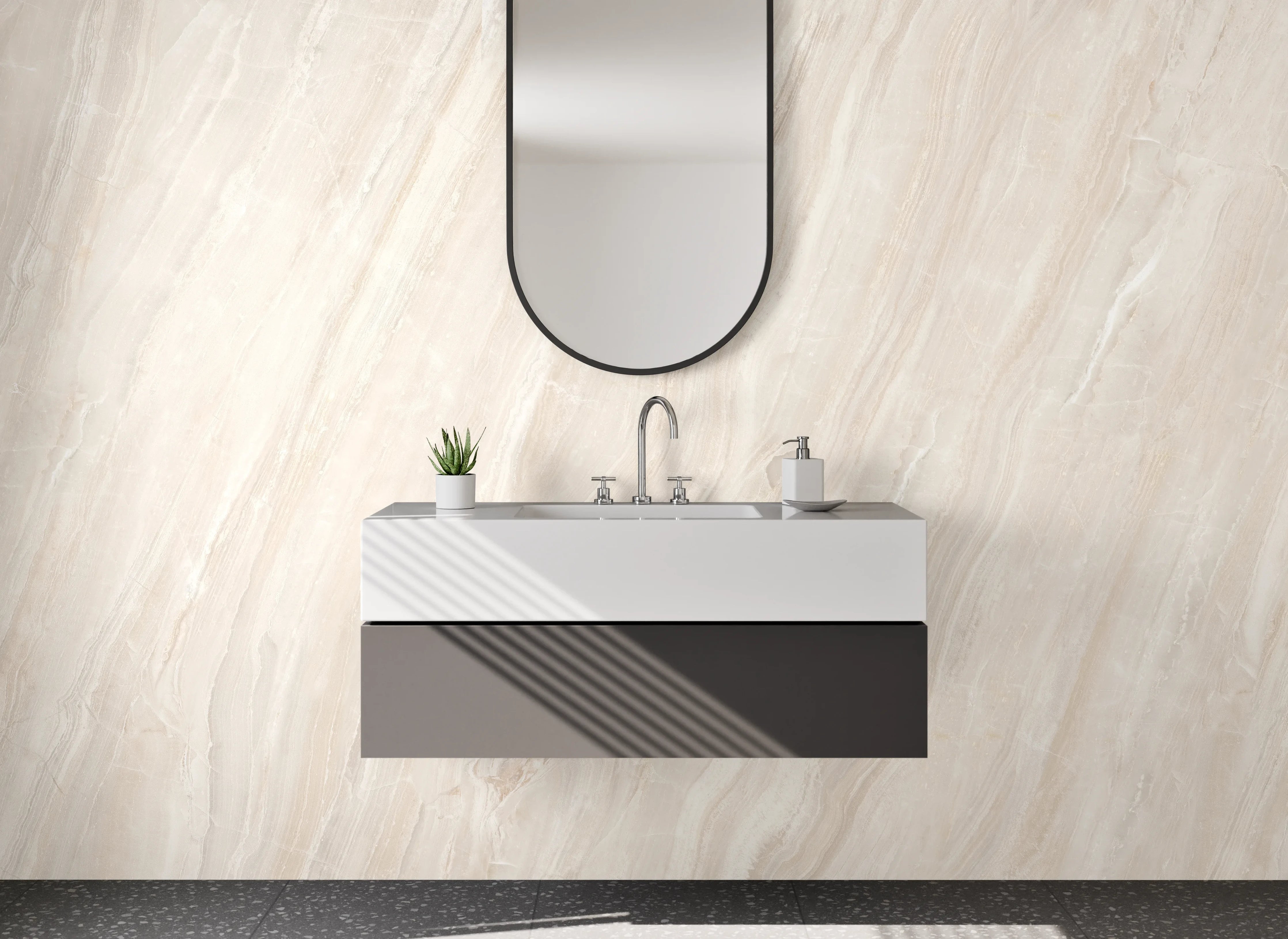 Waschbecken-Rückwand - Beige-weiße Marmoroptik für Rückwände