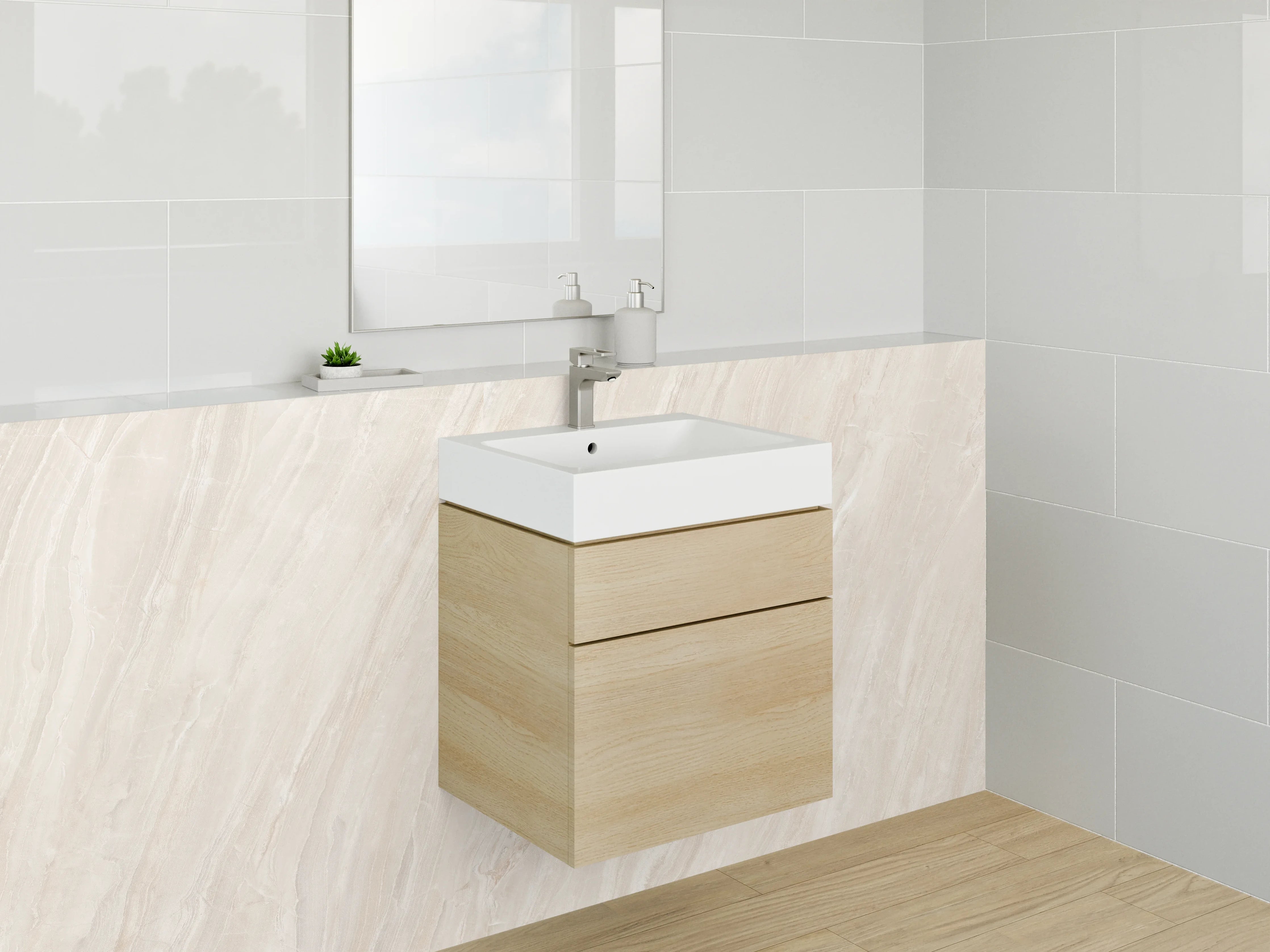 Waschbecken-Rückwand - Beige-weiße Marmoroptik für Rückwände