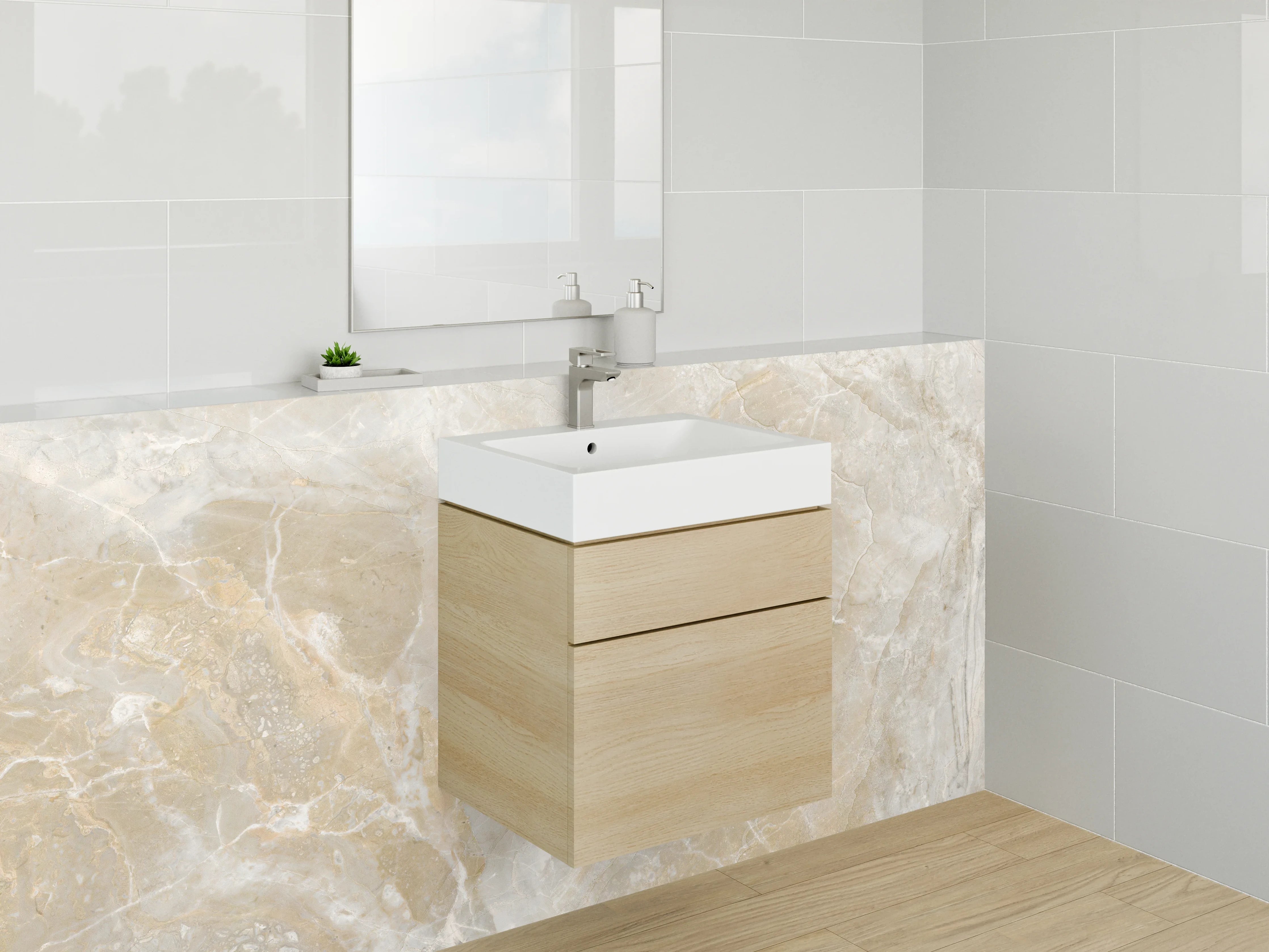 Waschbecken-Rückwand - Beige-weißer Marmor Look
