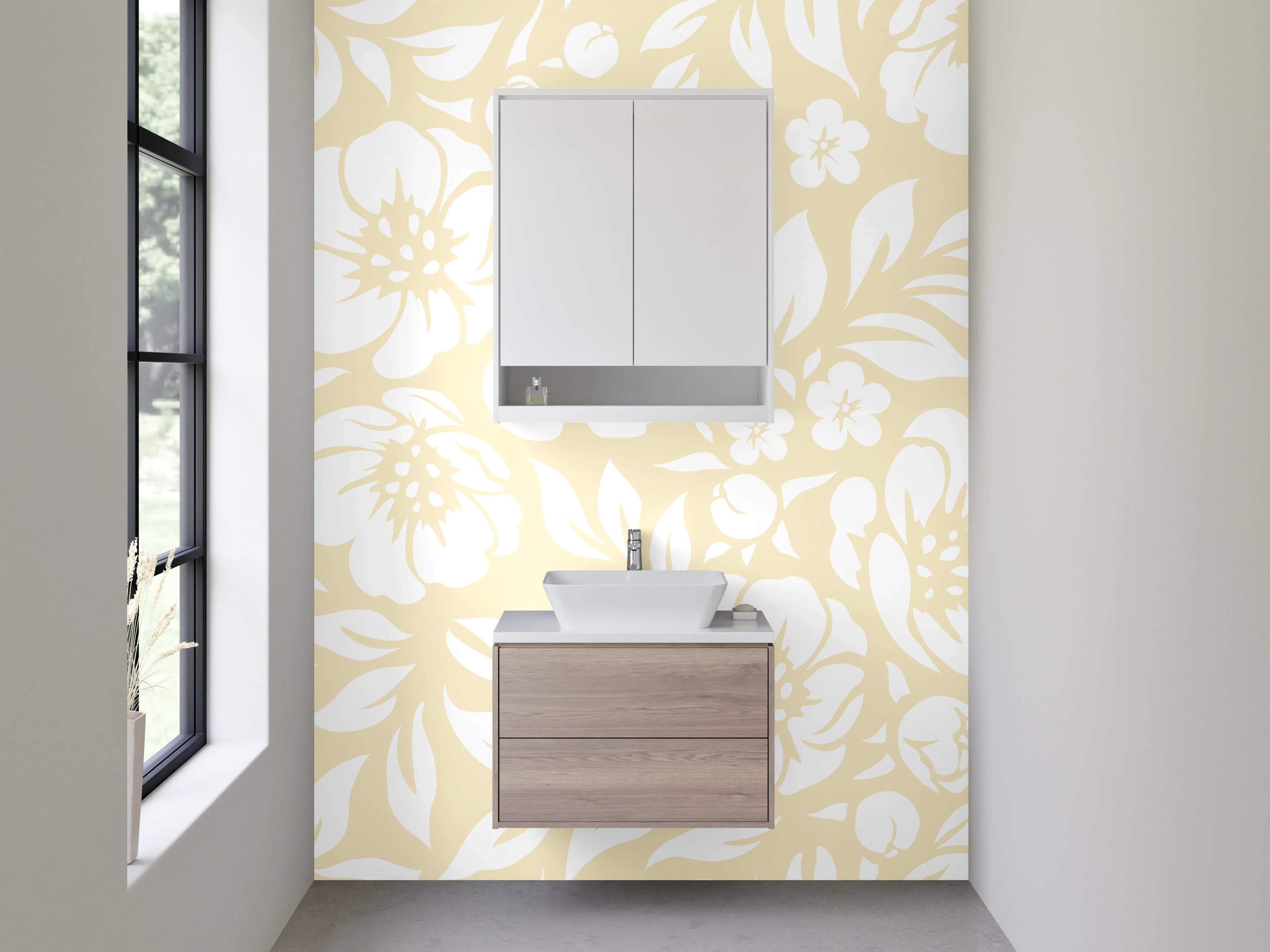 Waschbecken-Rückwand - Beige-weißes Floral-Muster