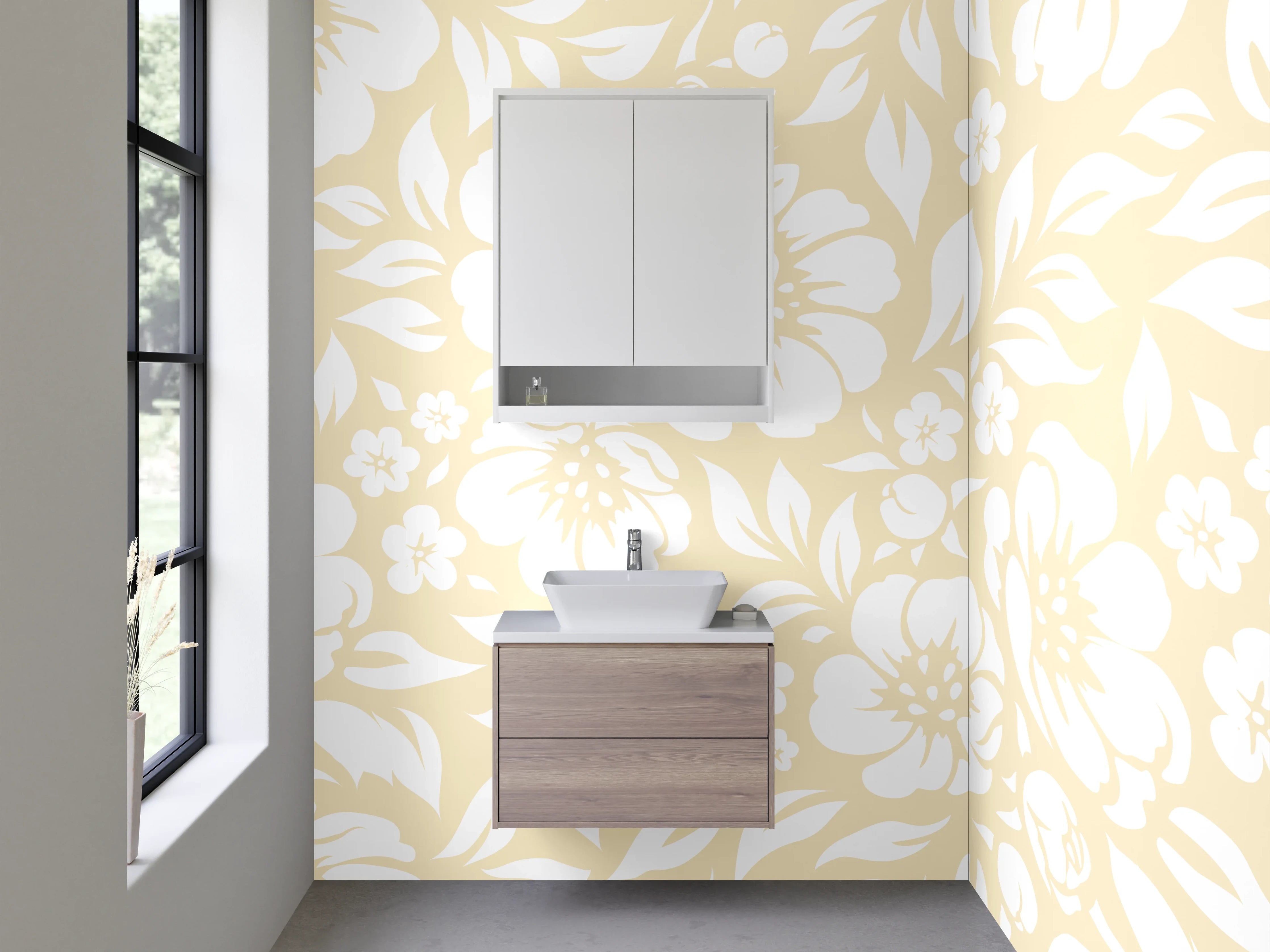 Waschbecken-Rückwand - Beige-weißes Floral-Muster