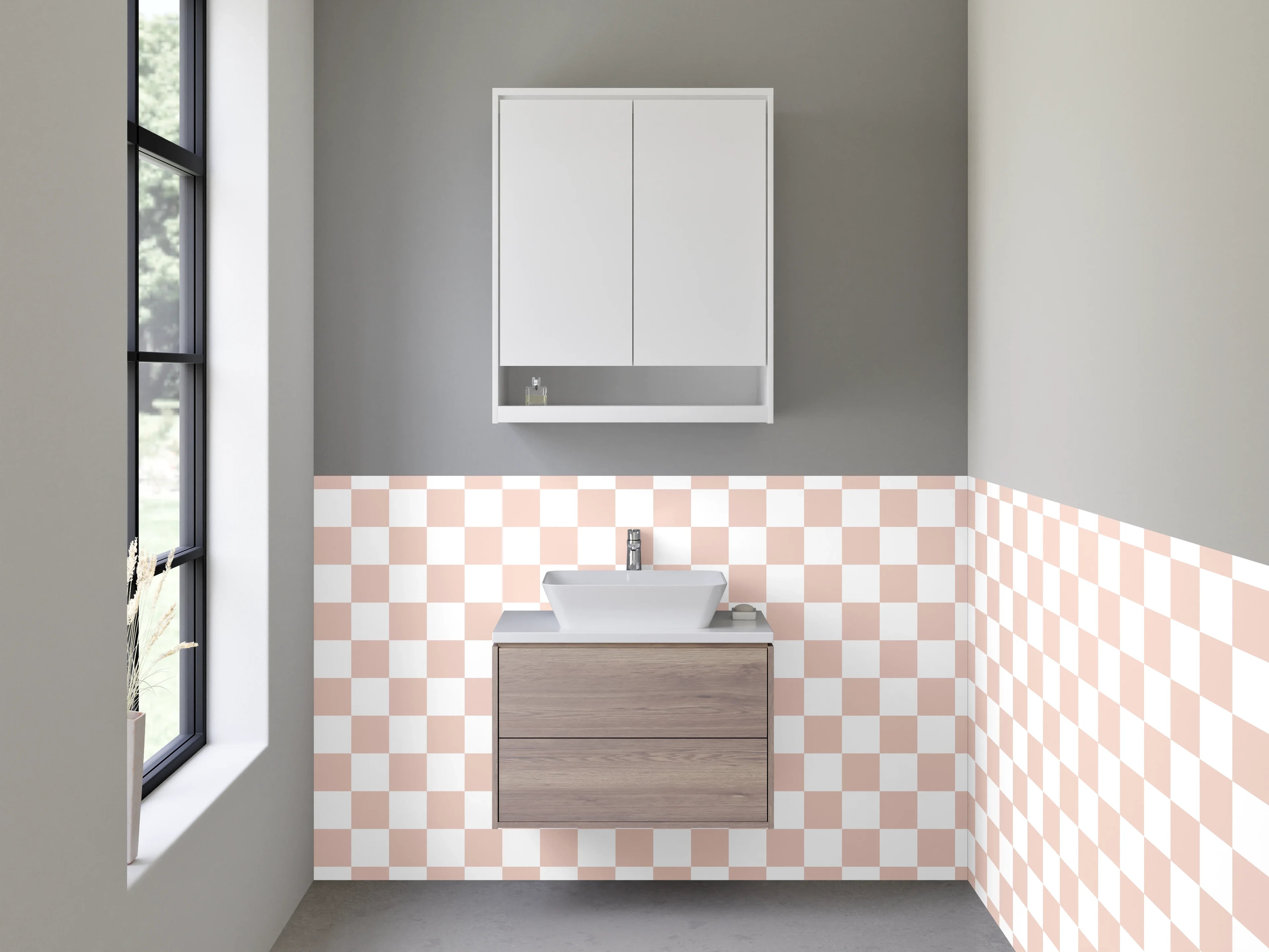 Waschbecken-Rückwand - Beige-weißes Kachelmuster modern