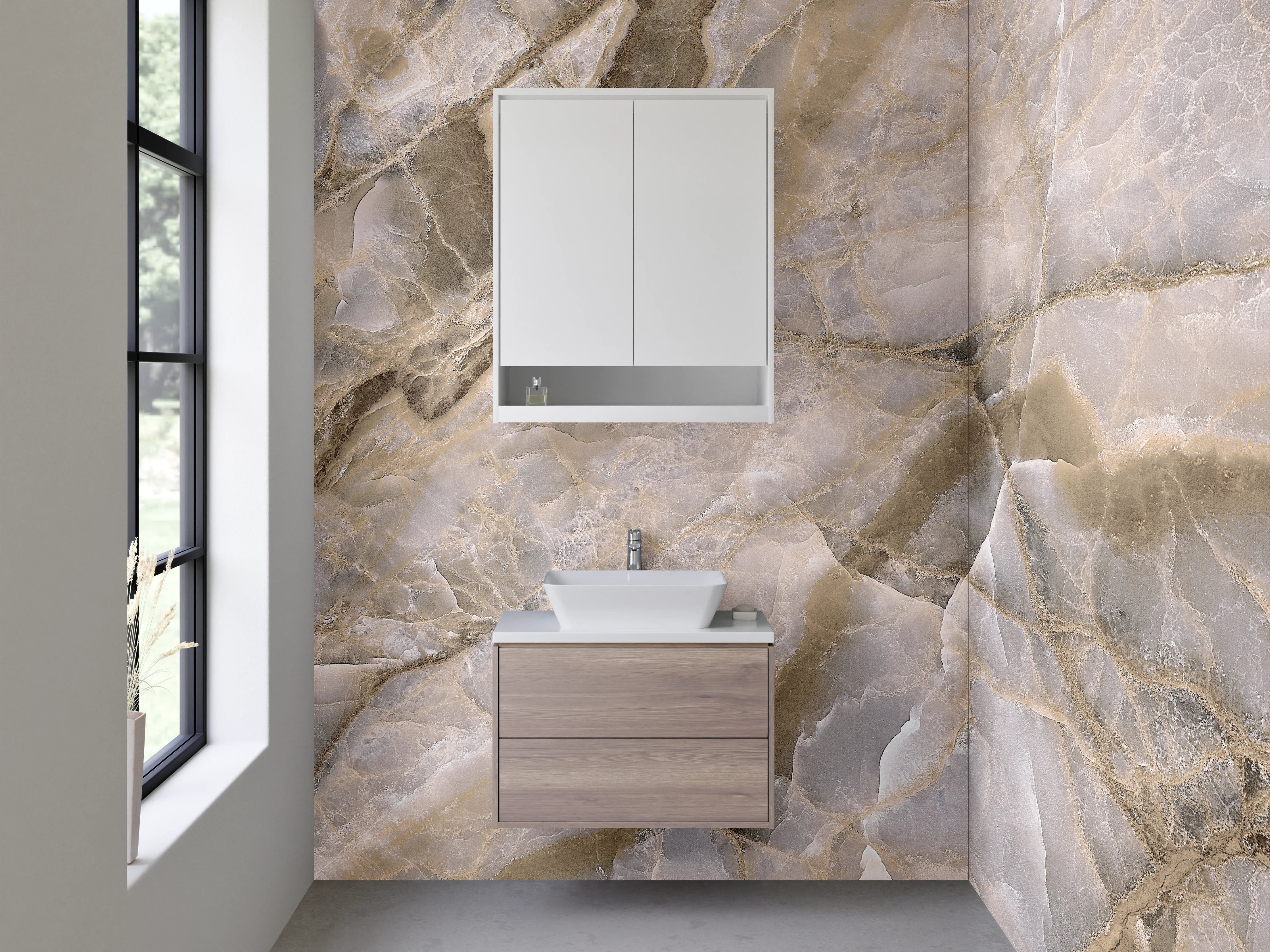 Waschbecken-Rückwand - Beigefarbener Marmor-Style