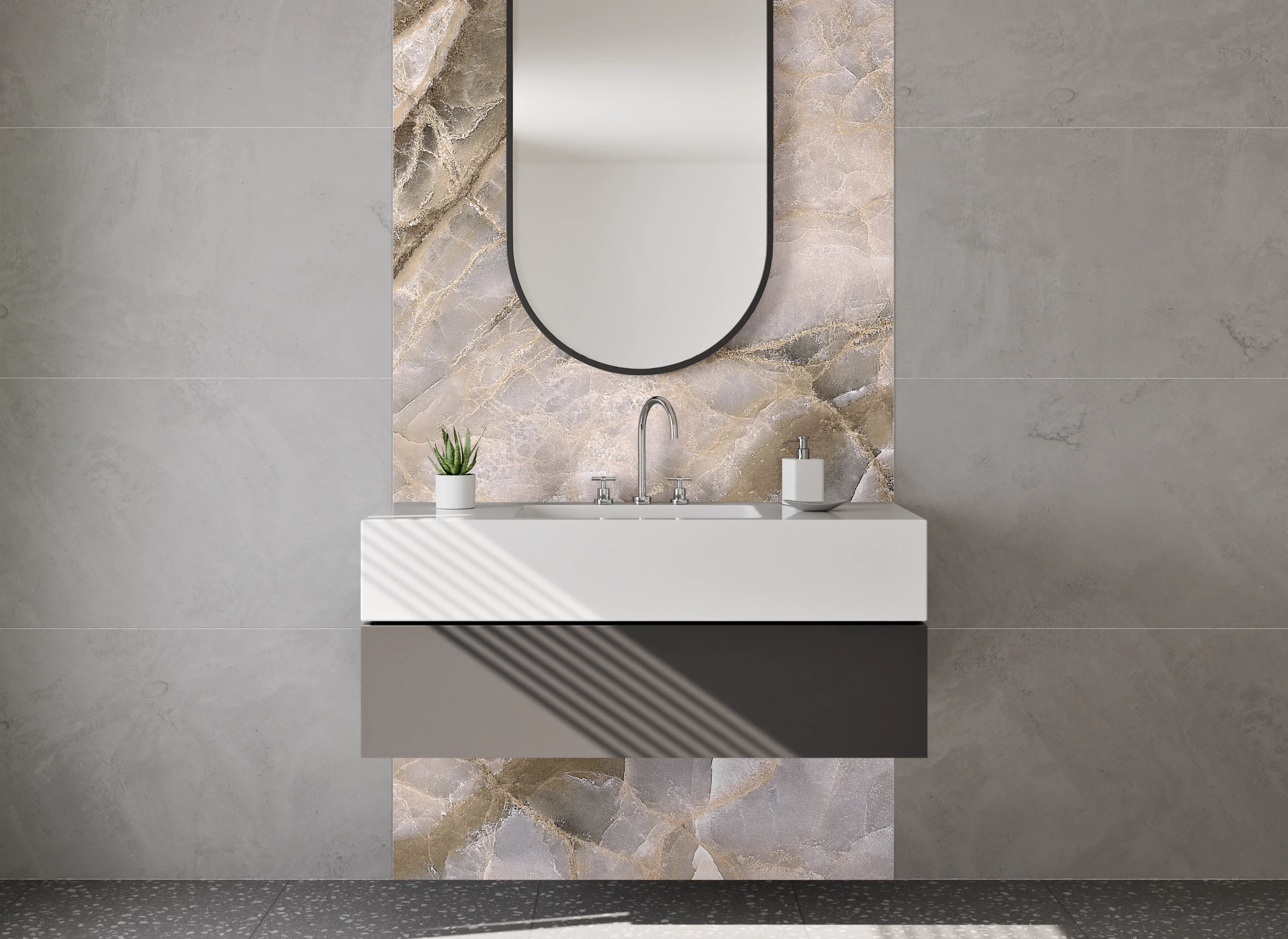 Waschbecken-Rückwand - Beigefarbener Marmor-Style