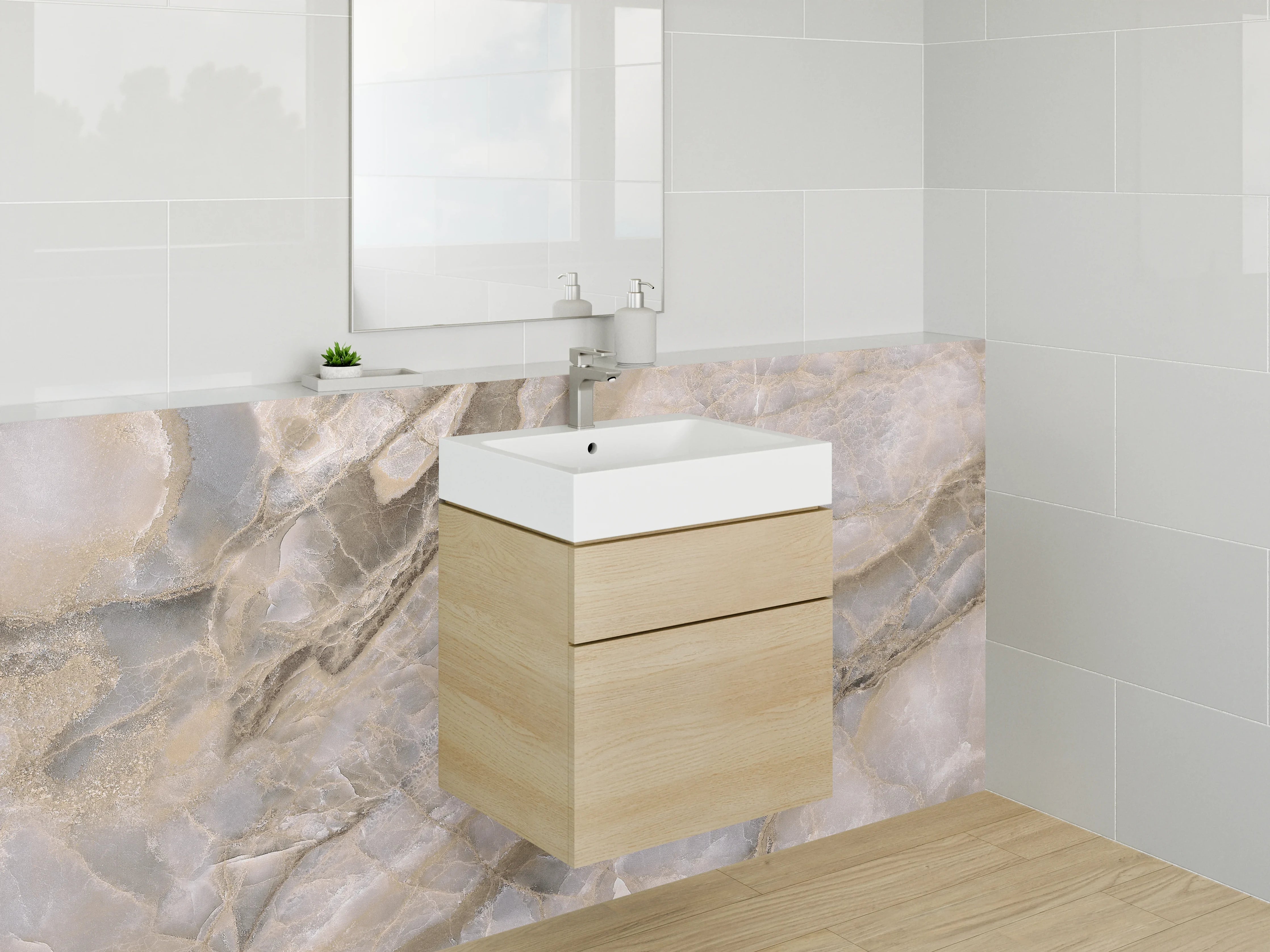 Waschbecken-Rückwand - Beigefarbener Marmor-Style