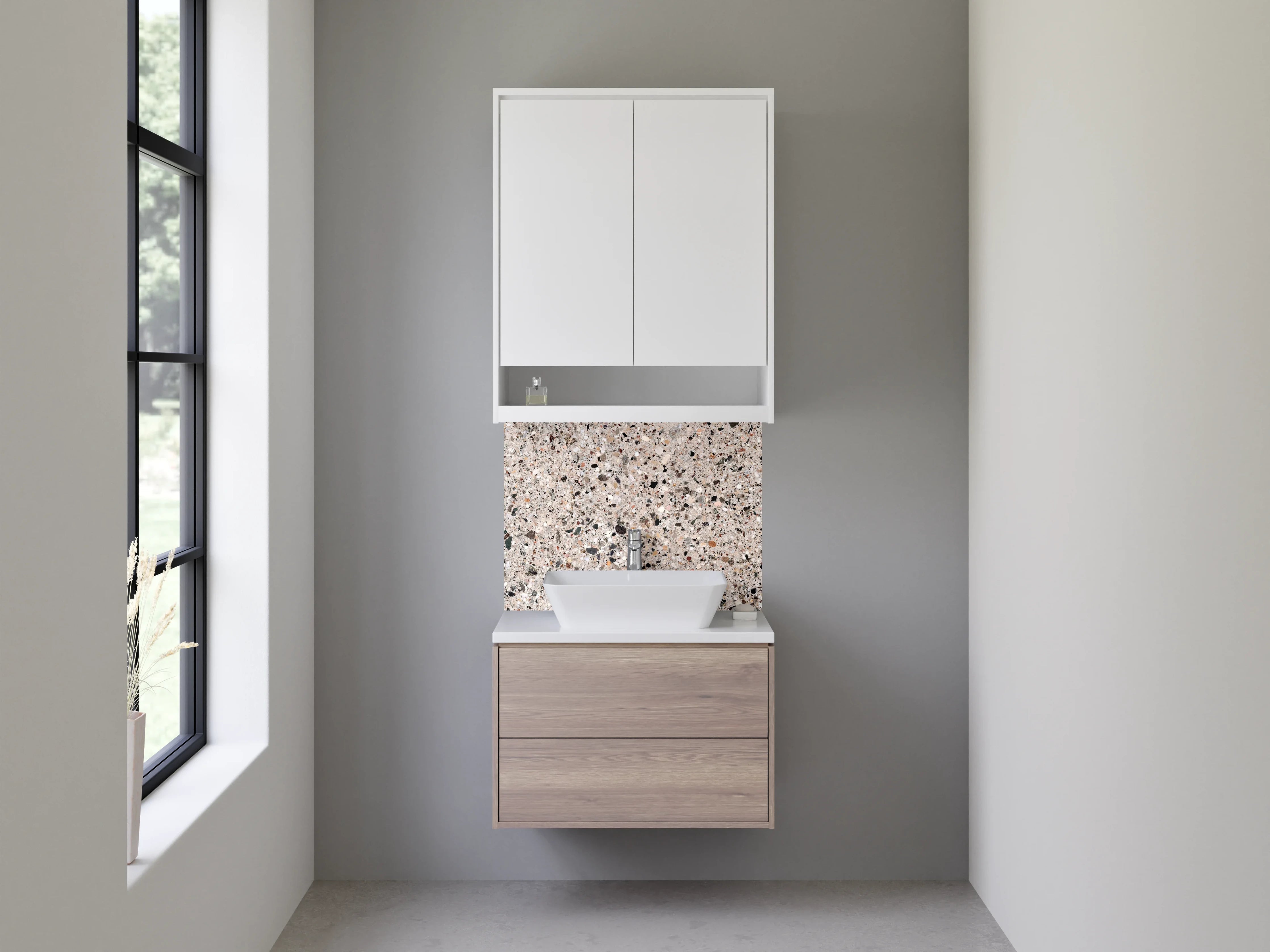 Waschbecken-Rückwand - Beigenoter Granitboden