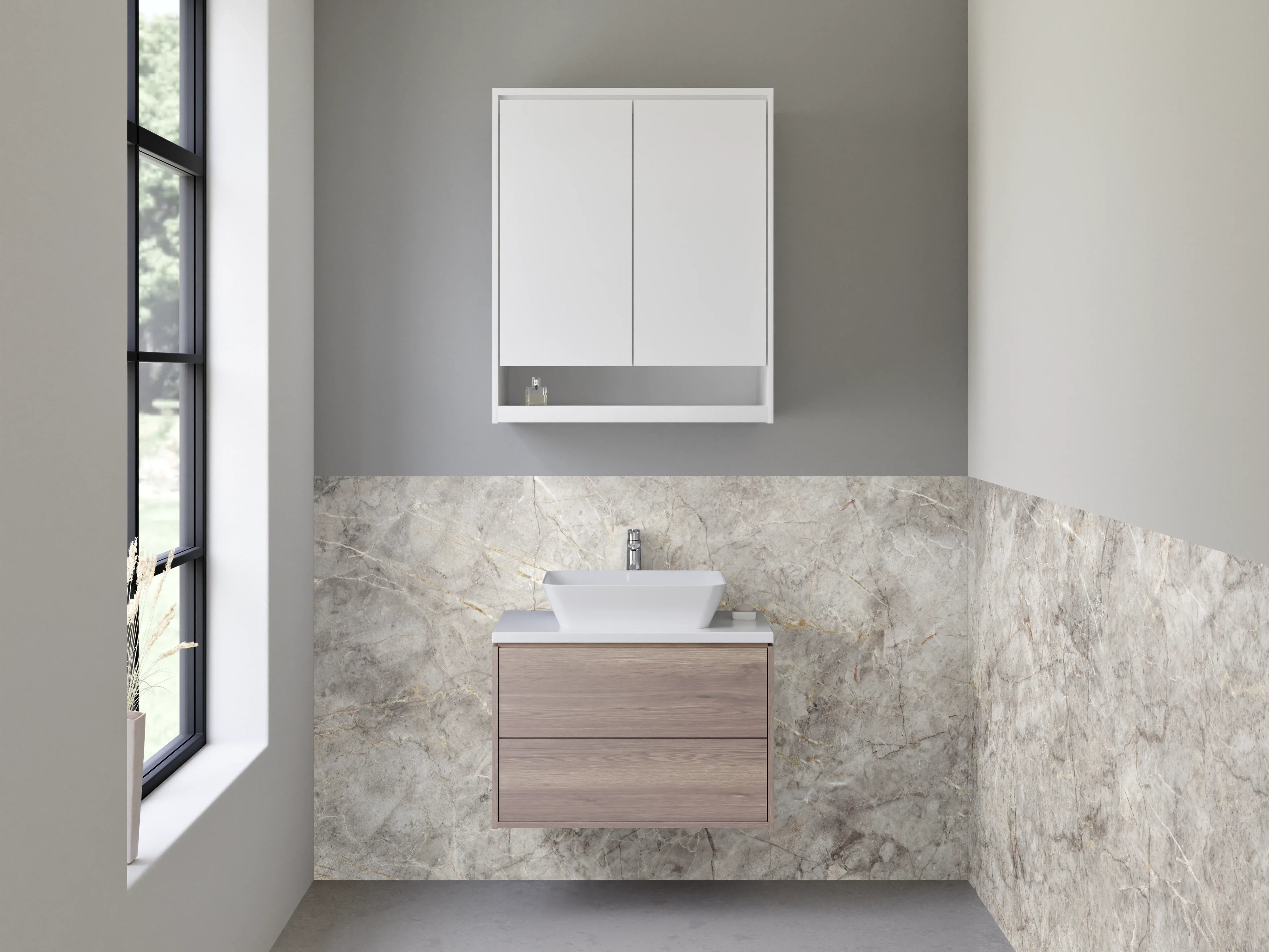 Waschbecken-Rückwand - Beiger Marmor-Textur mit grauer Struktur