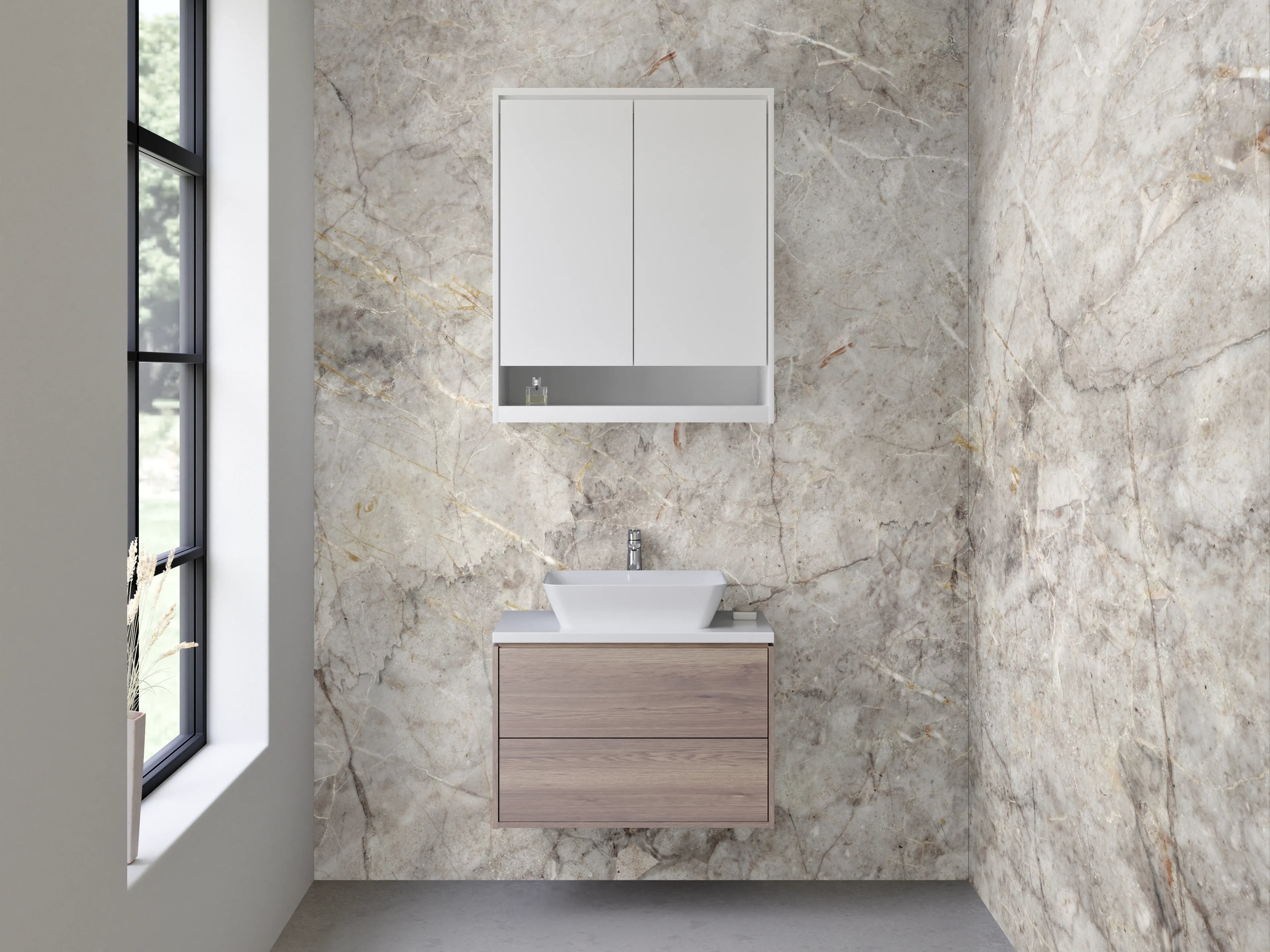 Waschbecken-Rückwand - Beiger Marmor-Textur mit grauer Struktur