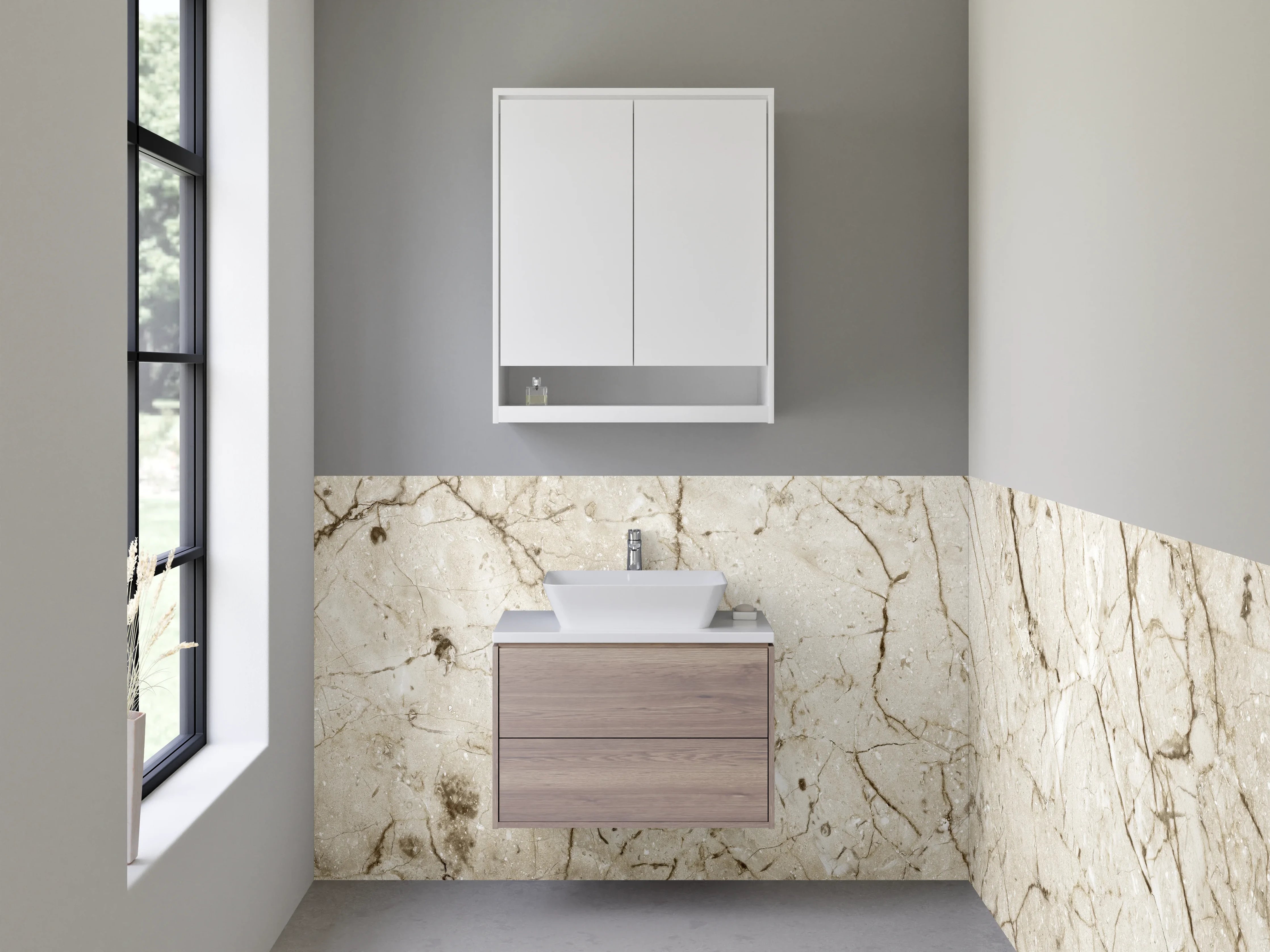 Waschbecken-Rückwand - Beiger Marmor-Textur mit natürlichem Maserungseffekt