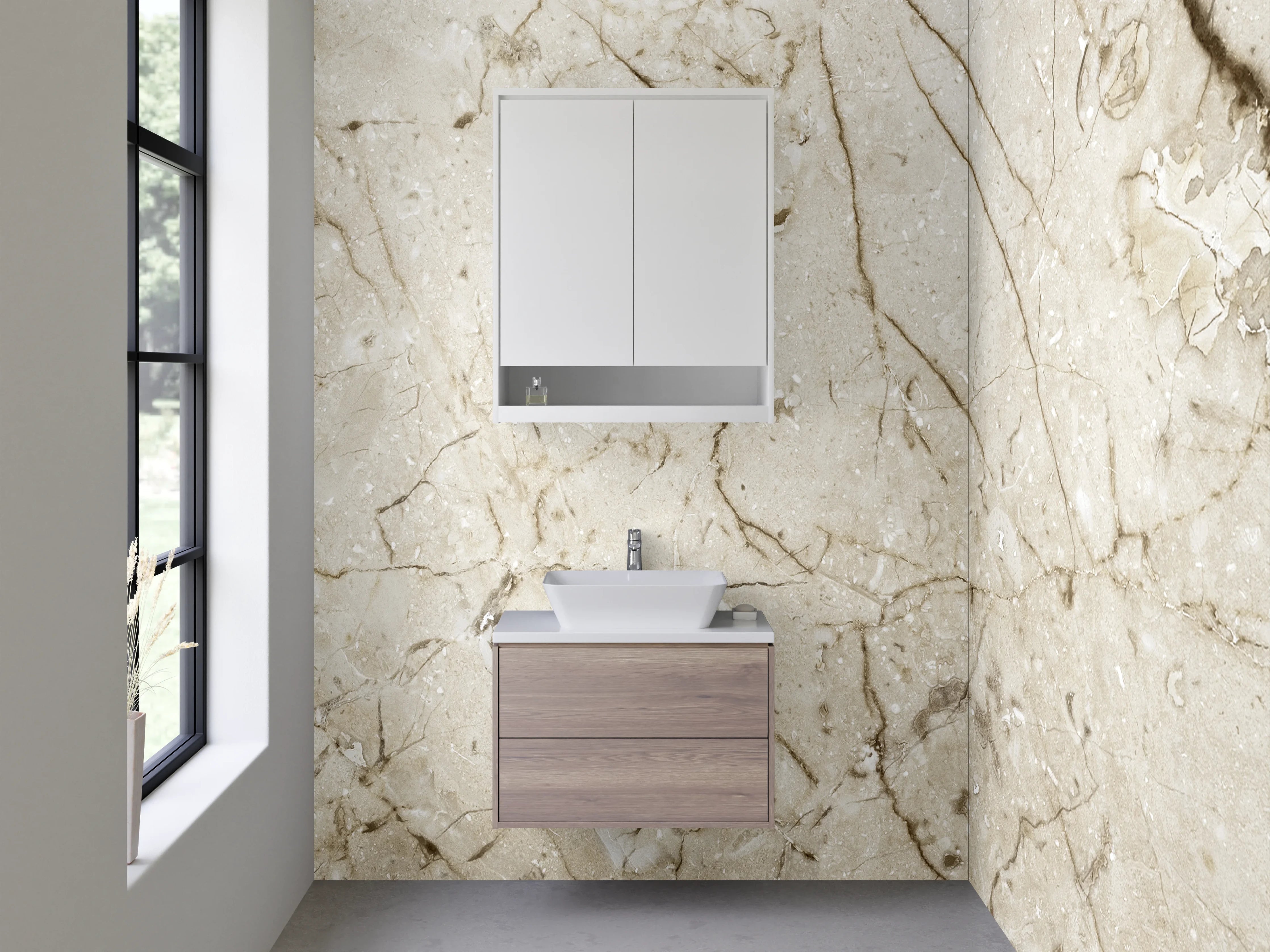 Waschbecken-Rückwand - Beiger Marmor-Textur mit natürlichem Maserungseffekt