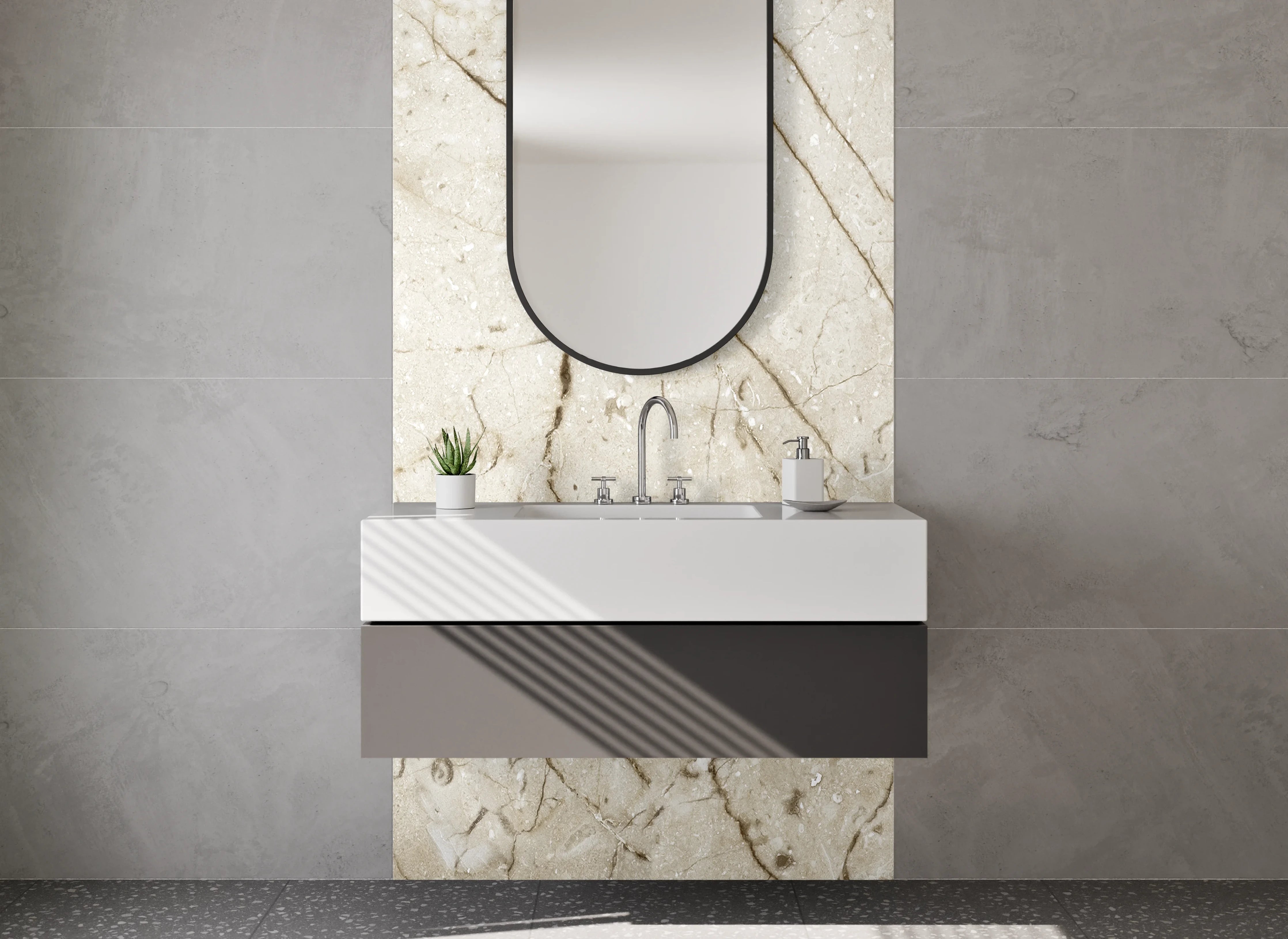 Waschbecken-Rückwand - Beiger Marmor-Textur mit natürlichem Maserungseffekt