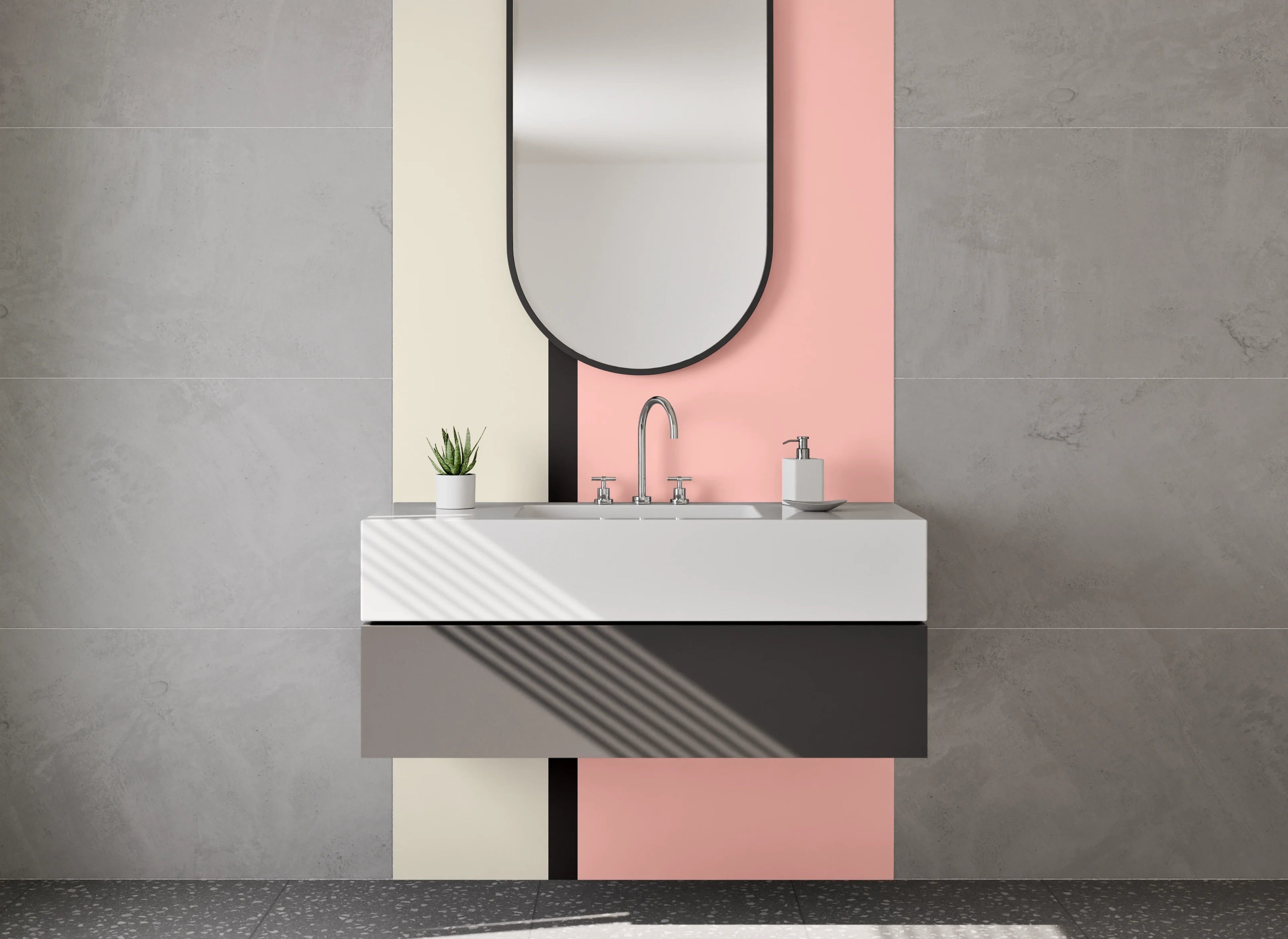 Waschbecken-Rückwand - Beiger und rosafarbener Farbverlauf