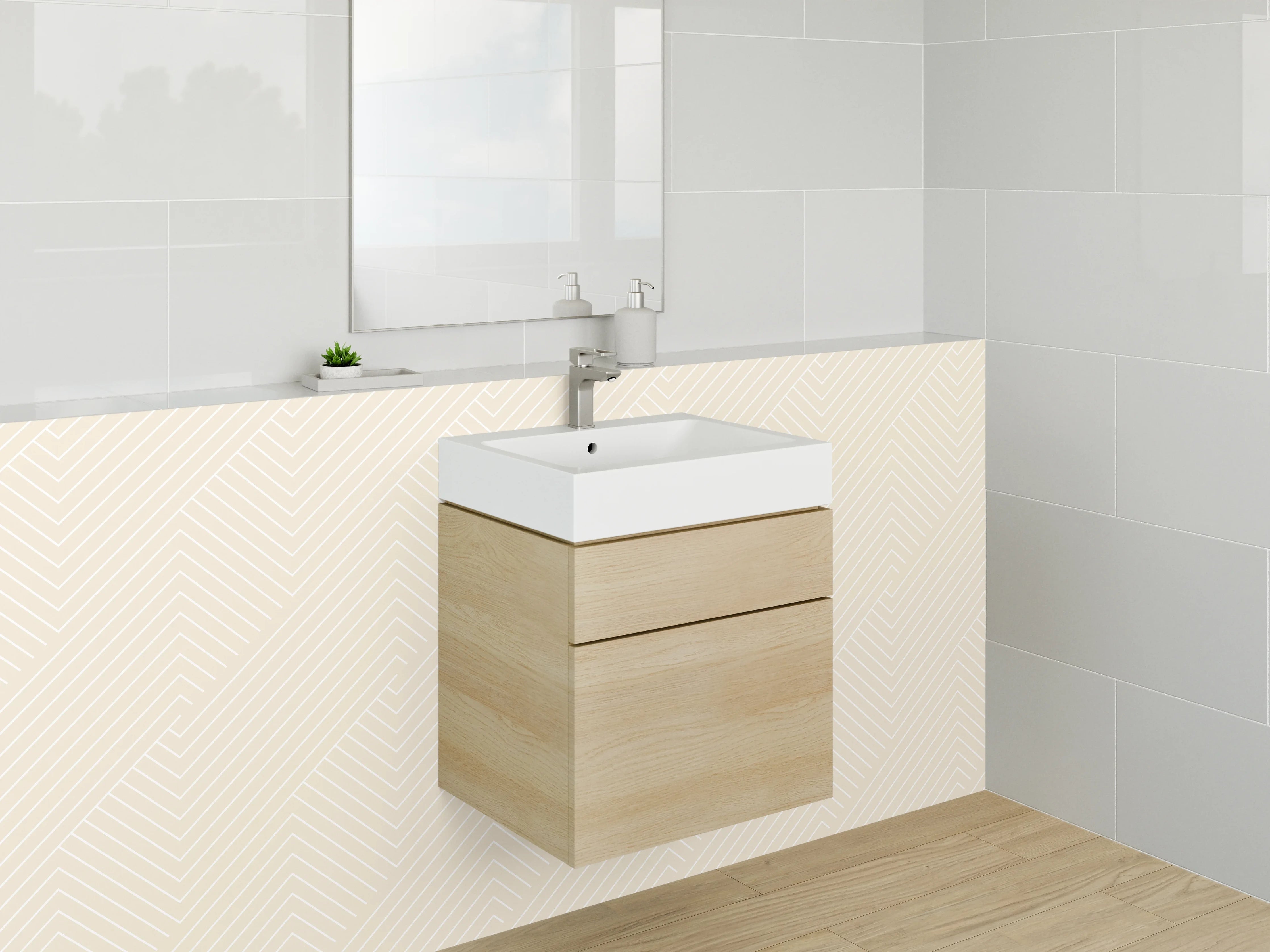 Waschbecken-Rückwand - Beiges Chevron-Muster modern