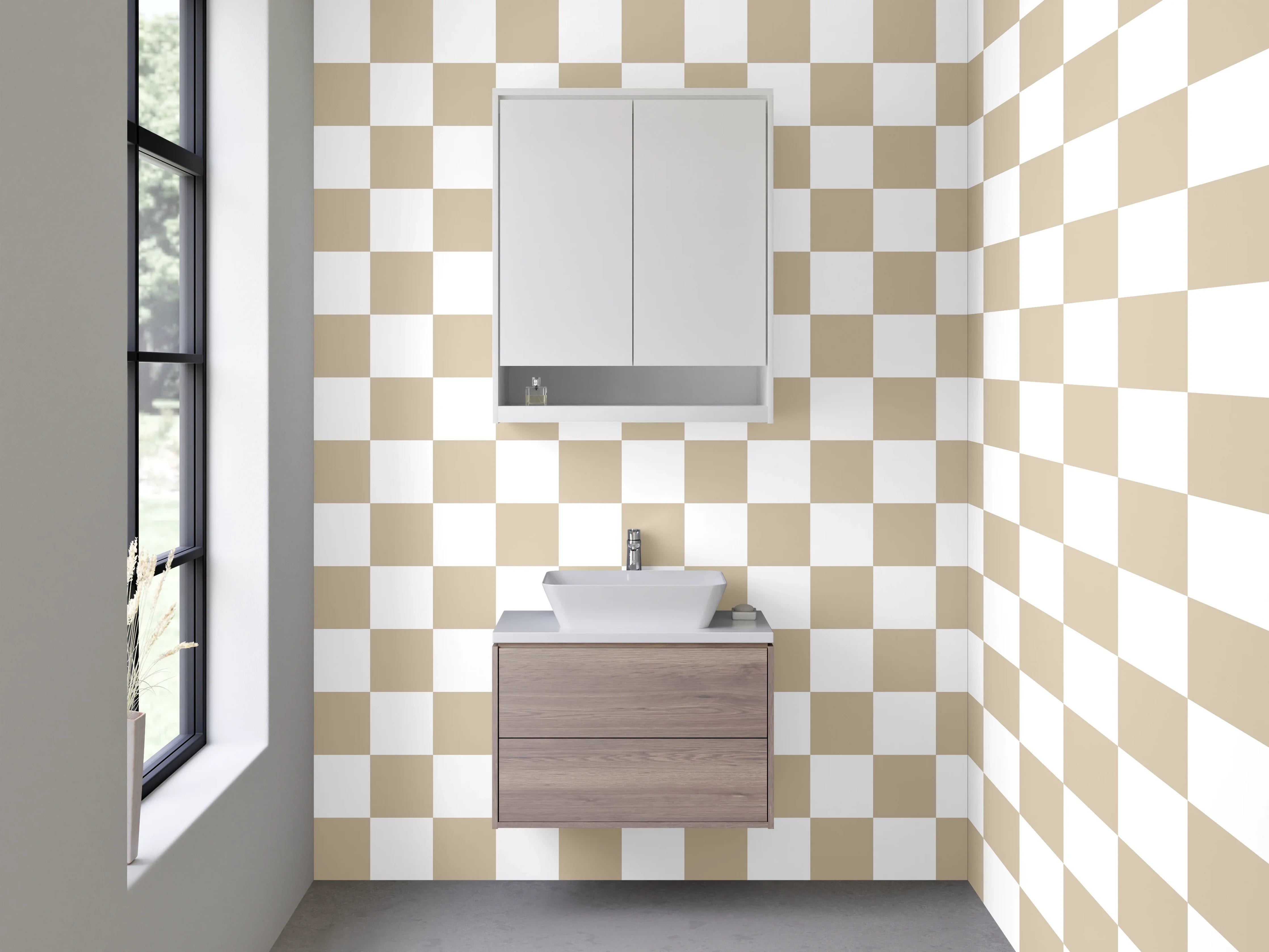 Waschbecken-Rückwand - Beiges Karo-Muster Fliesen Design