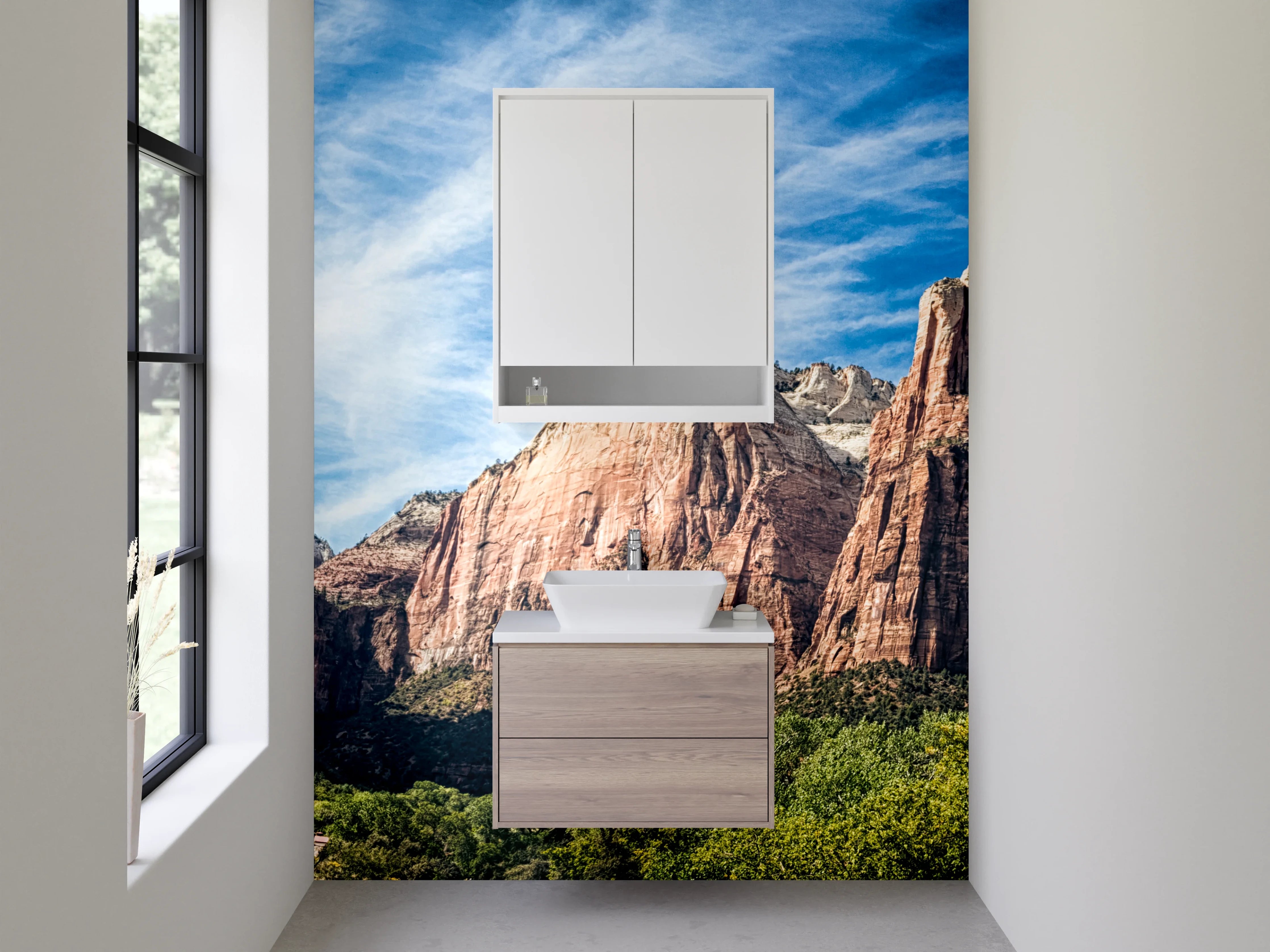 Waschbecken-Rückwand - Berglandschaft bei Sonnenschein