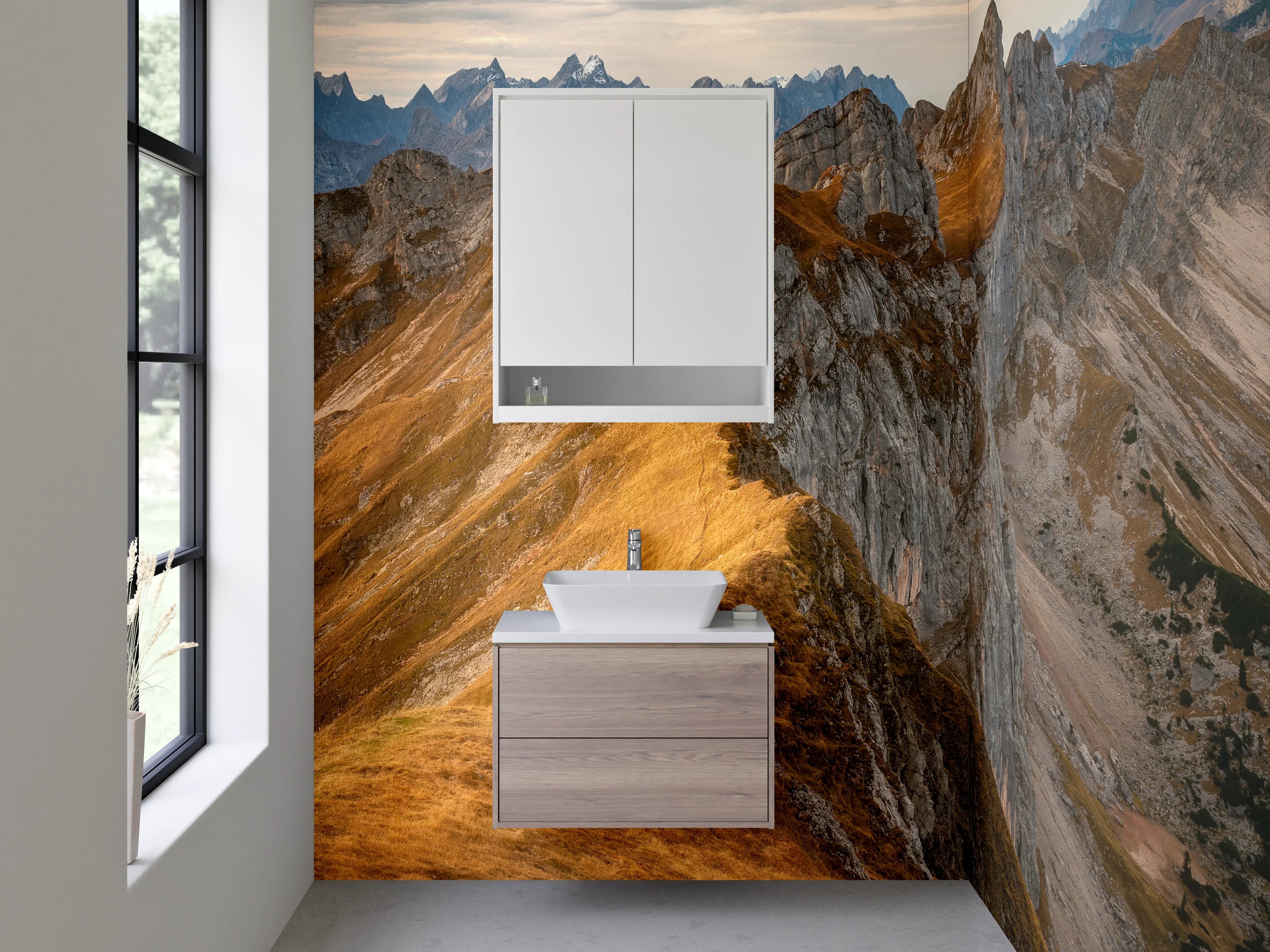Waschbecken-Rückwand - Berglandschaft mit goldfarbenen Gipfeln