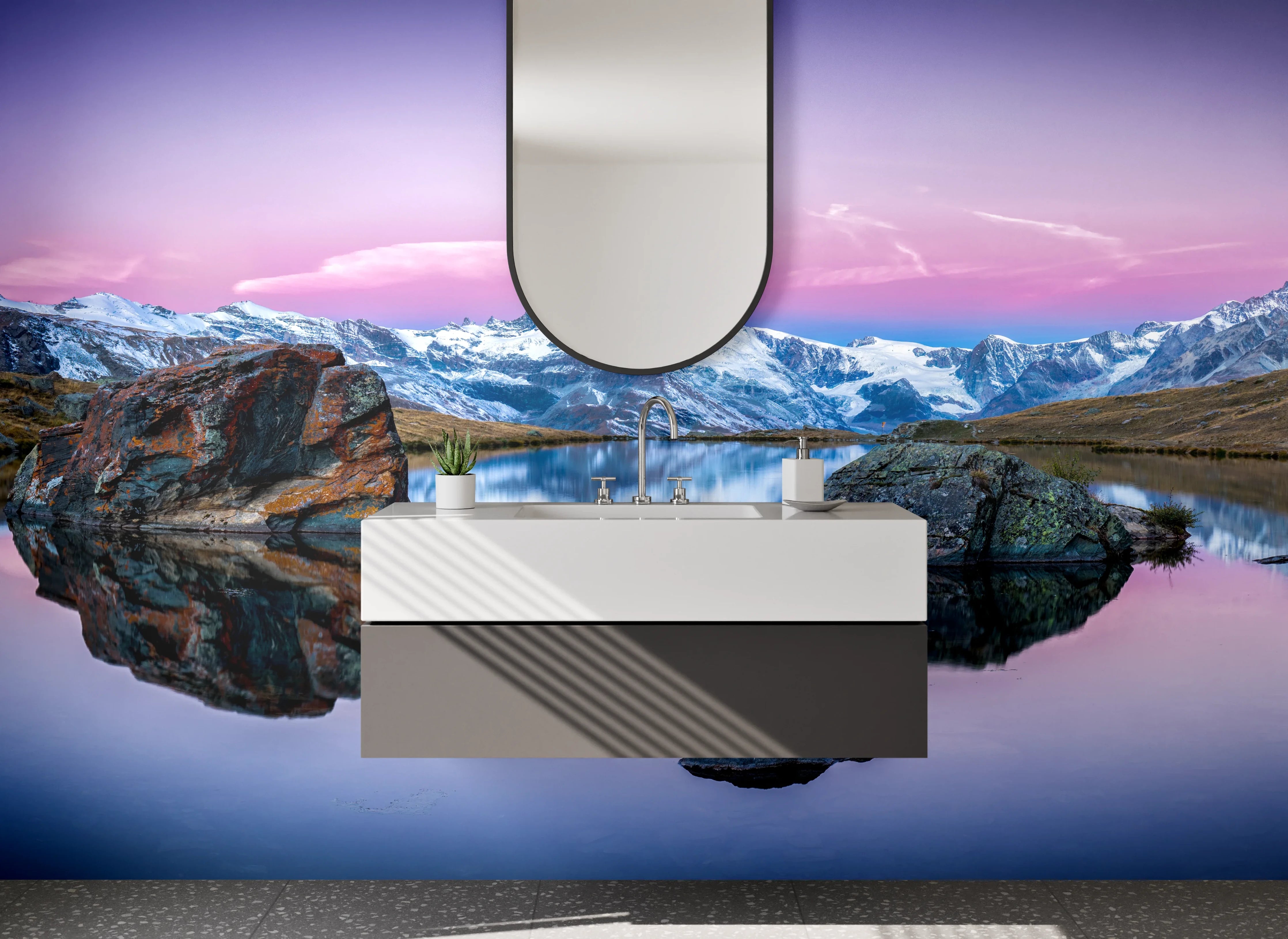 Waschbecken-Rückwand - Bergpanorama am Matterhorn See