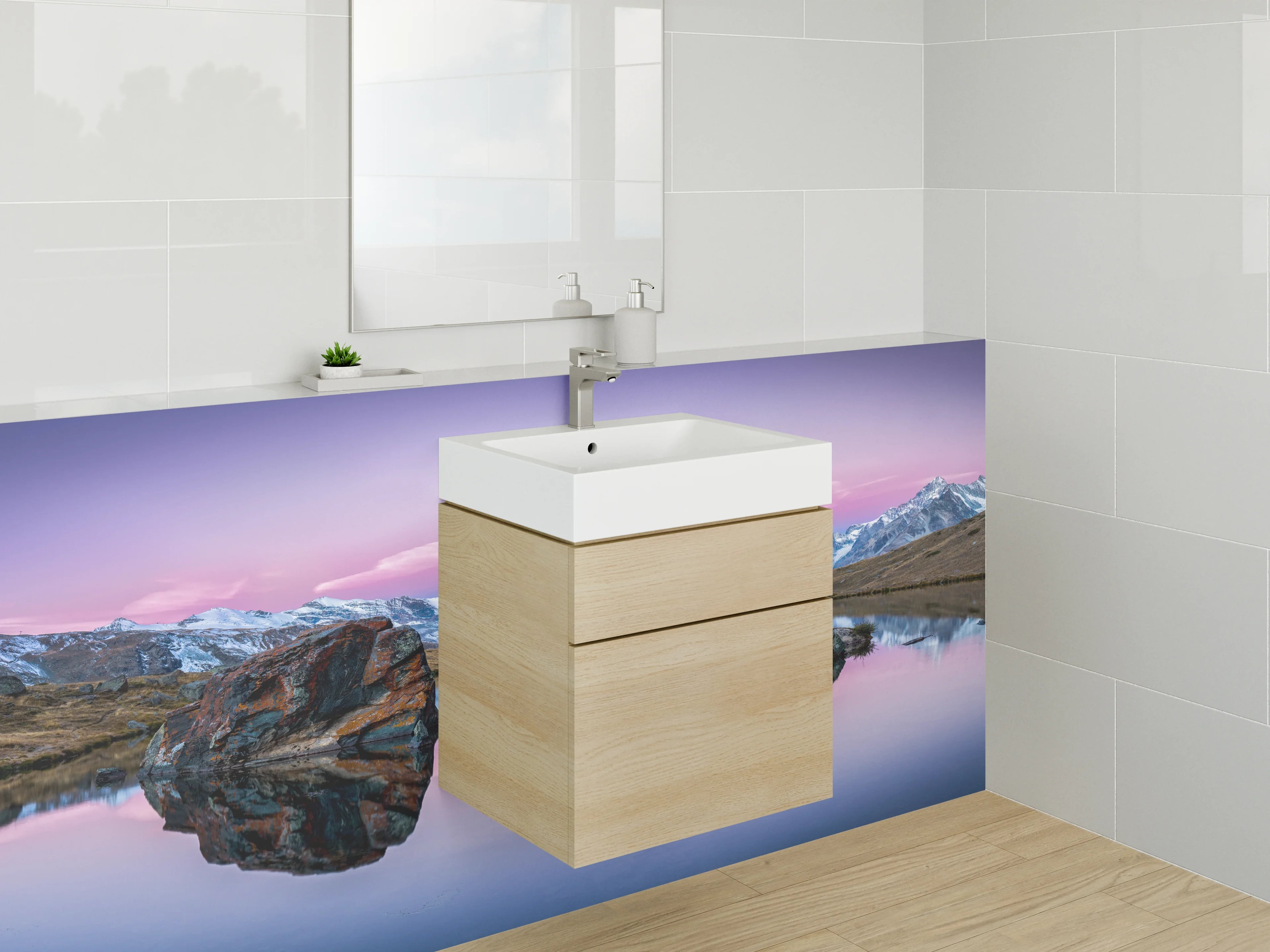 Waschbecken-Rückwand - Bergpanorama am Matterhorn See