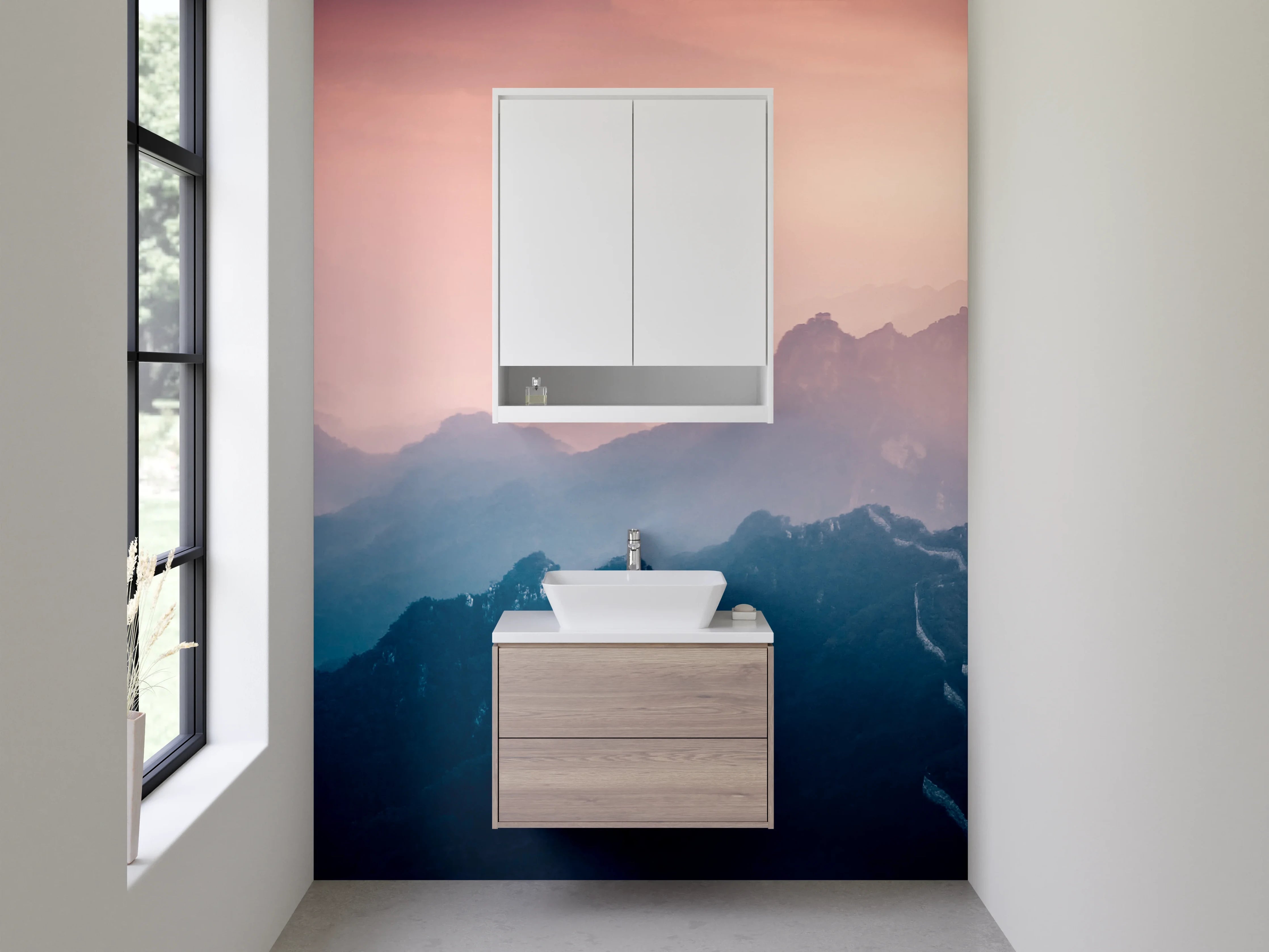 Waschbecken-Rückwand - Bergpanorama im Morgenlicht