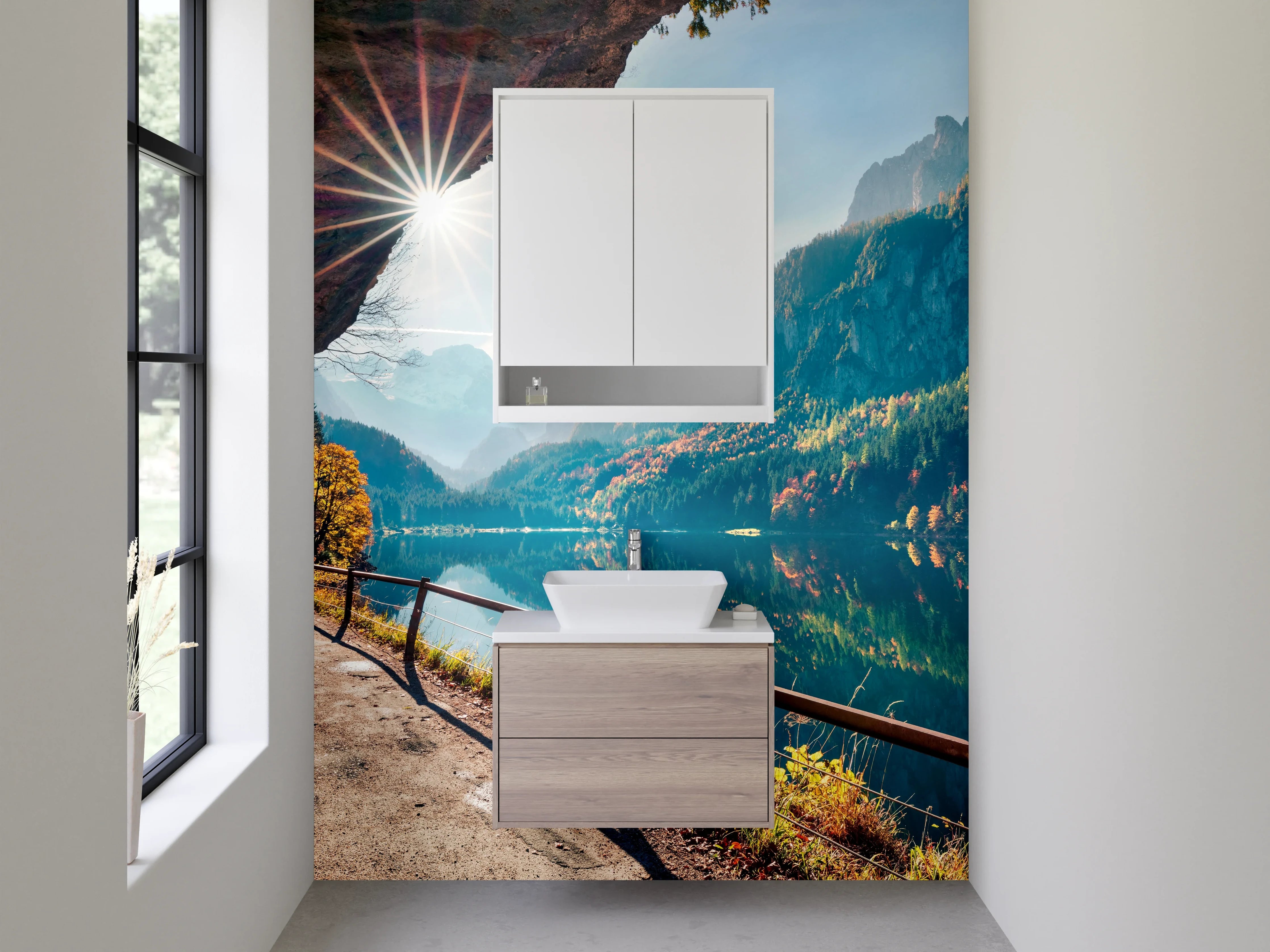 Waschbecken-Rückwand - Bergsee mit Sonnenaufgang voller Natur