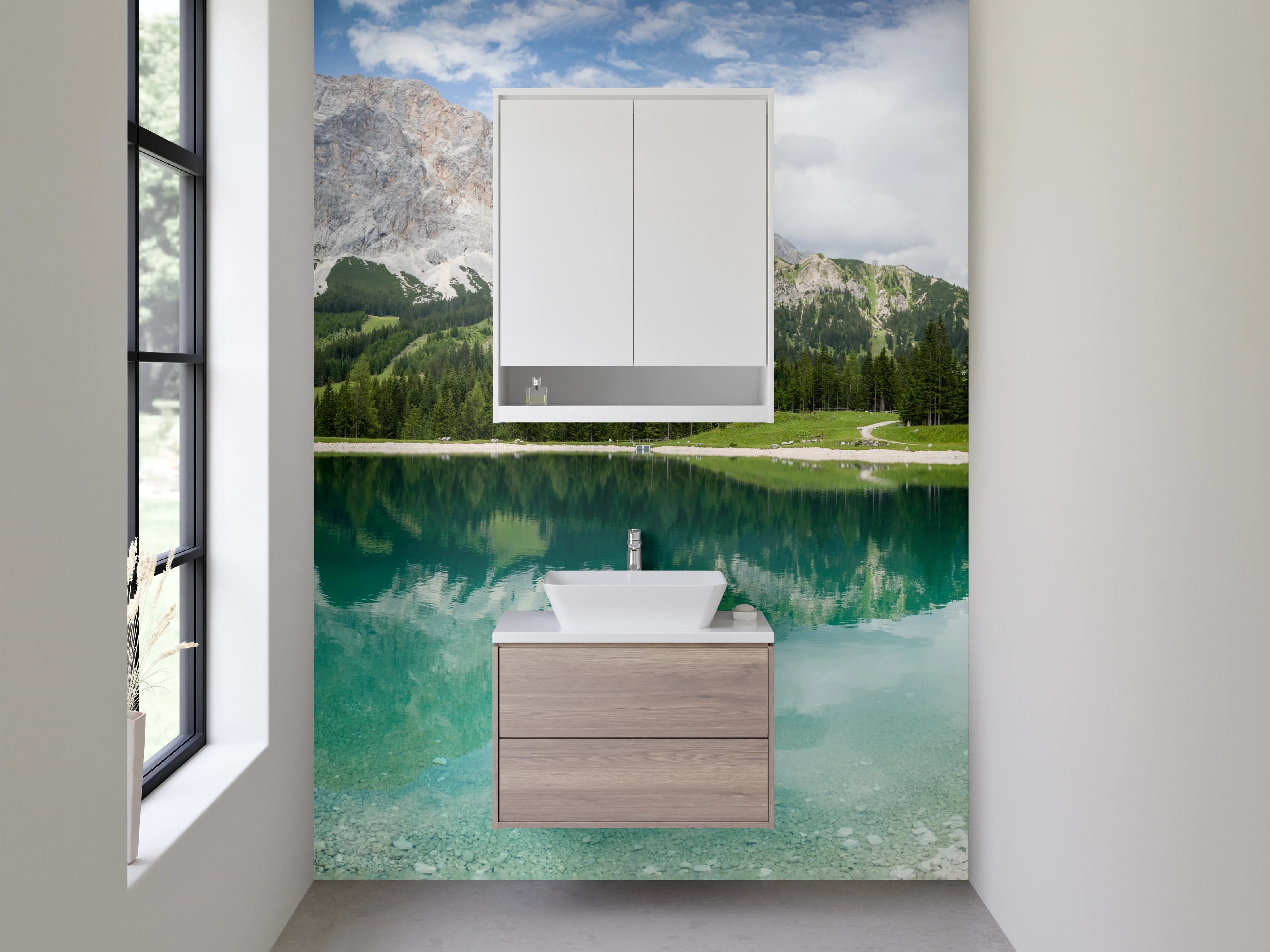 Waschbecken-Rückwand - Bergsee mit reflexionsreicher Landschaft