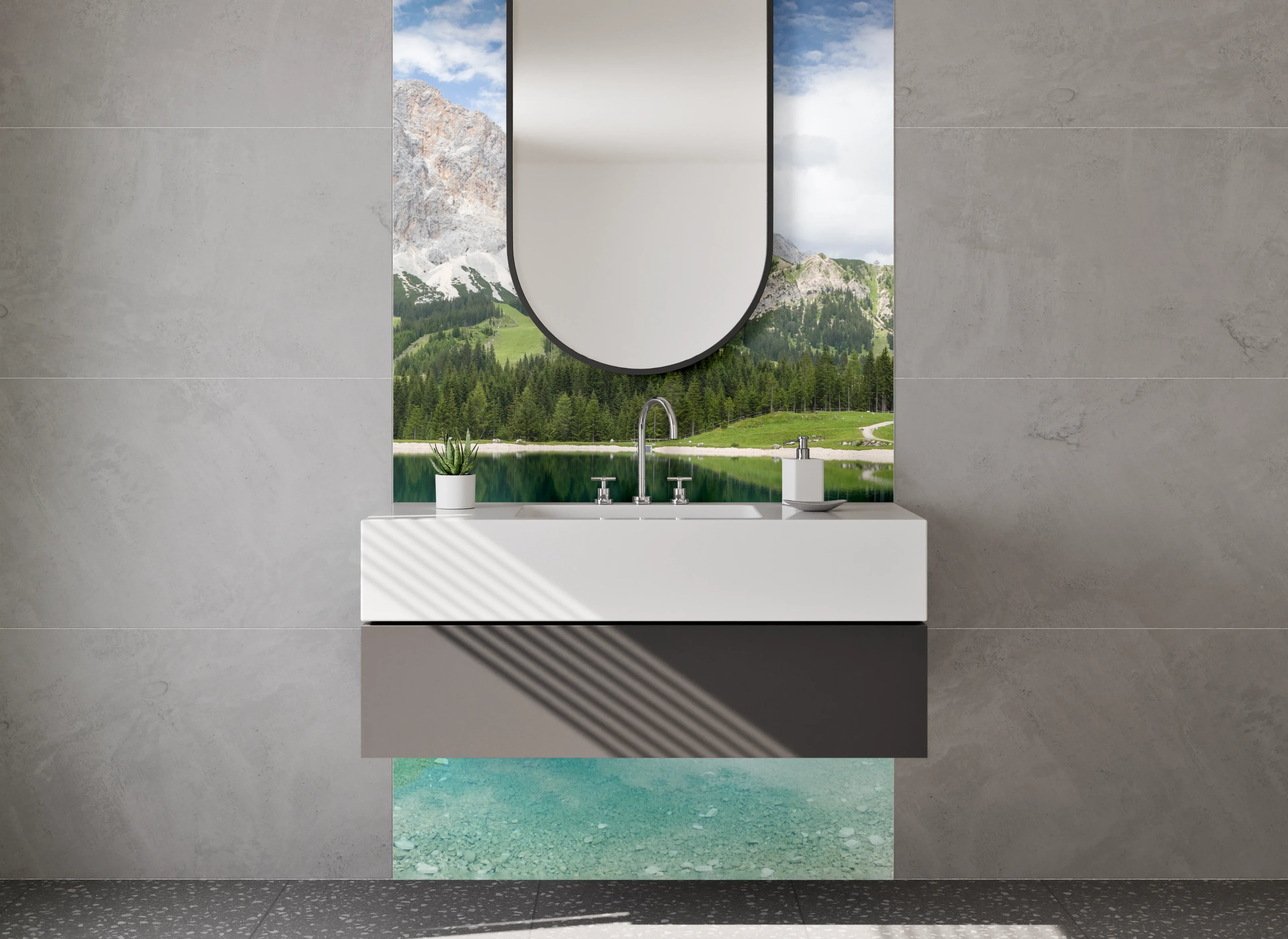 Waschbecken-Rückwand - Bergsee mit reflexionsreicher Landschaft