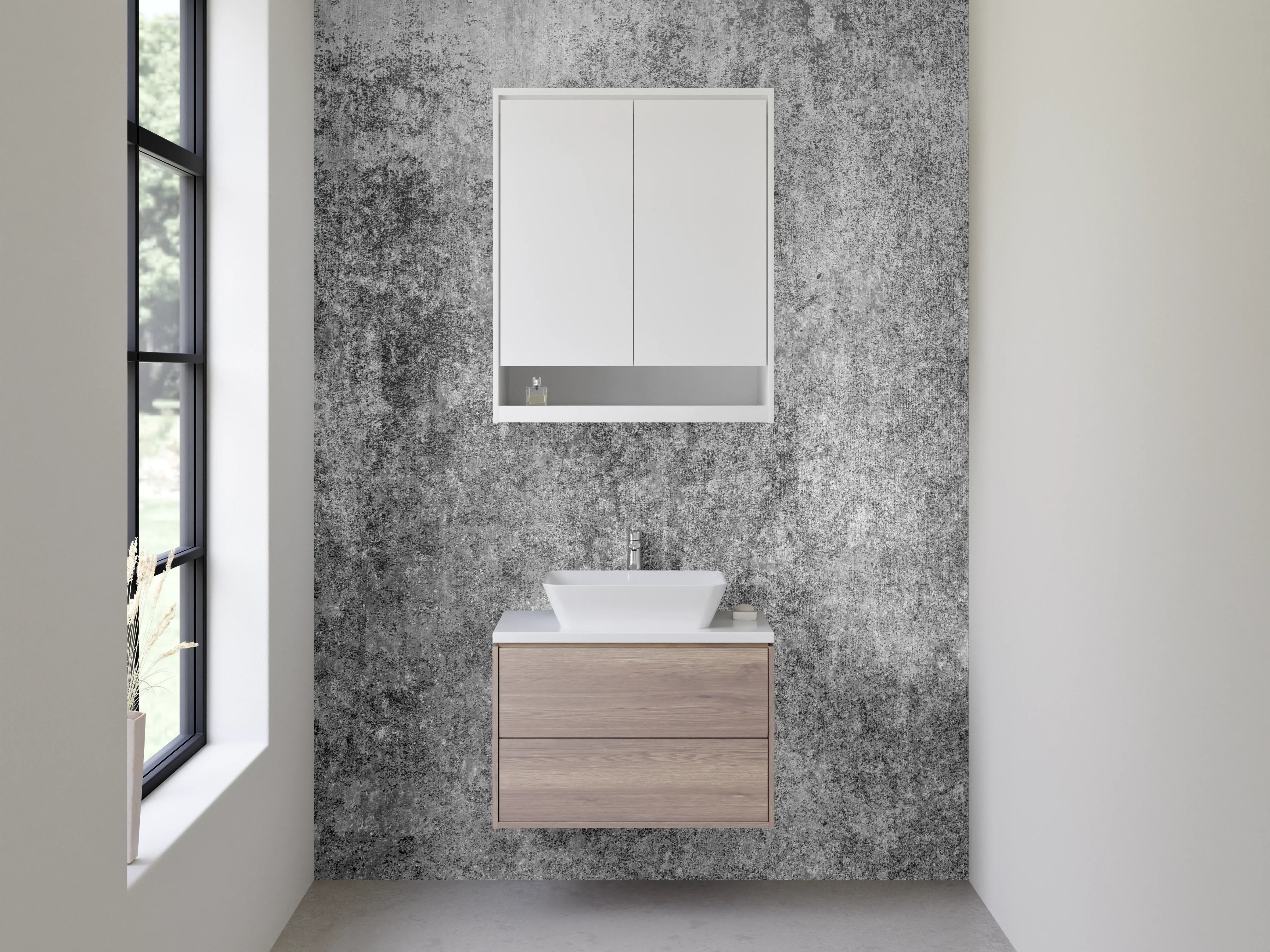 Waschbecken-Rückwand - Beton-Optik in Grau und Weiß