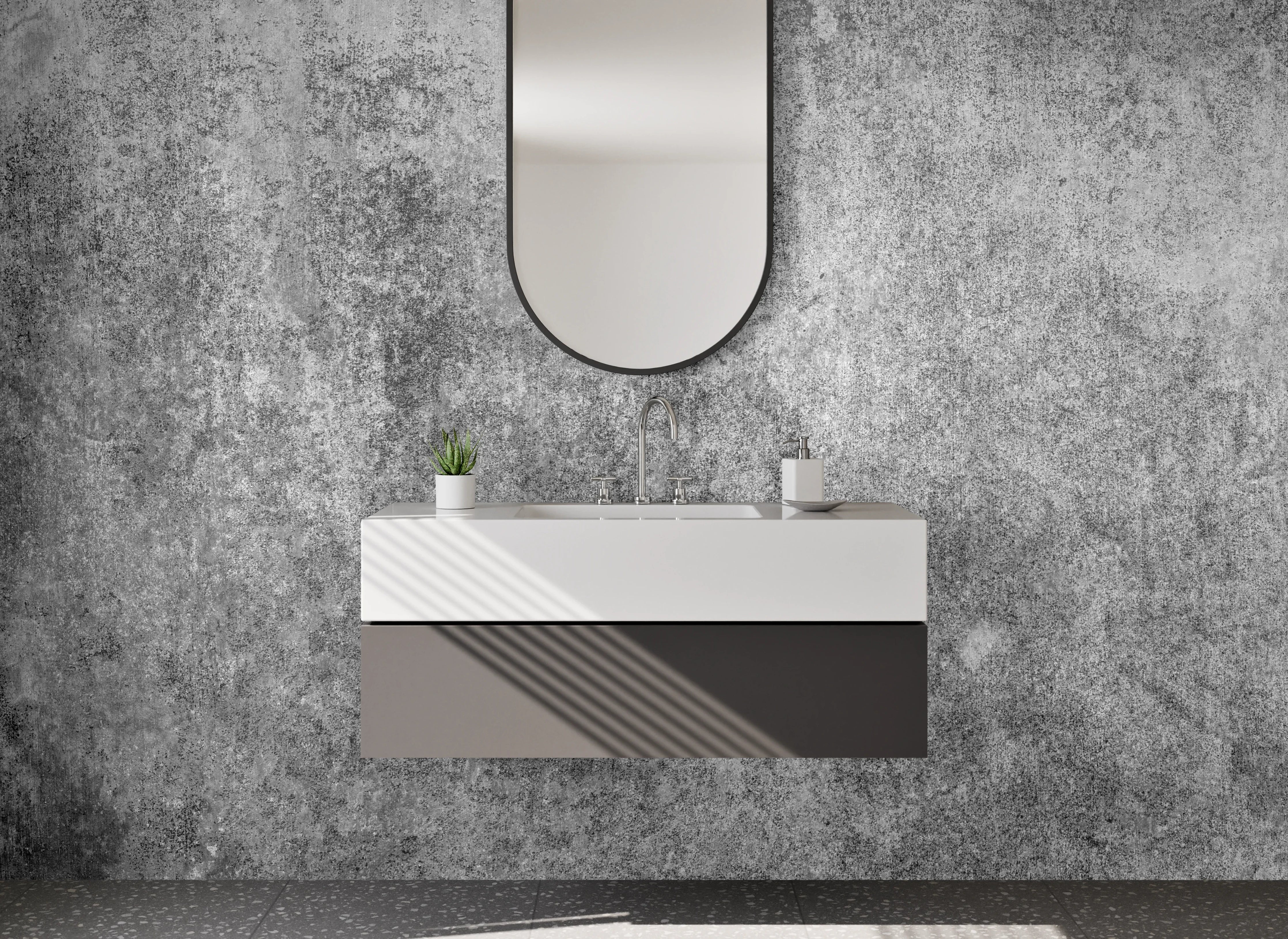 Waschbecken-Rückwand - Beton-Optik in Grau und Weiß