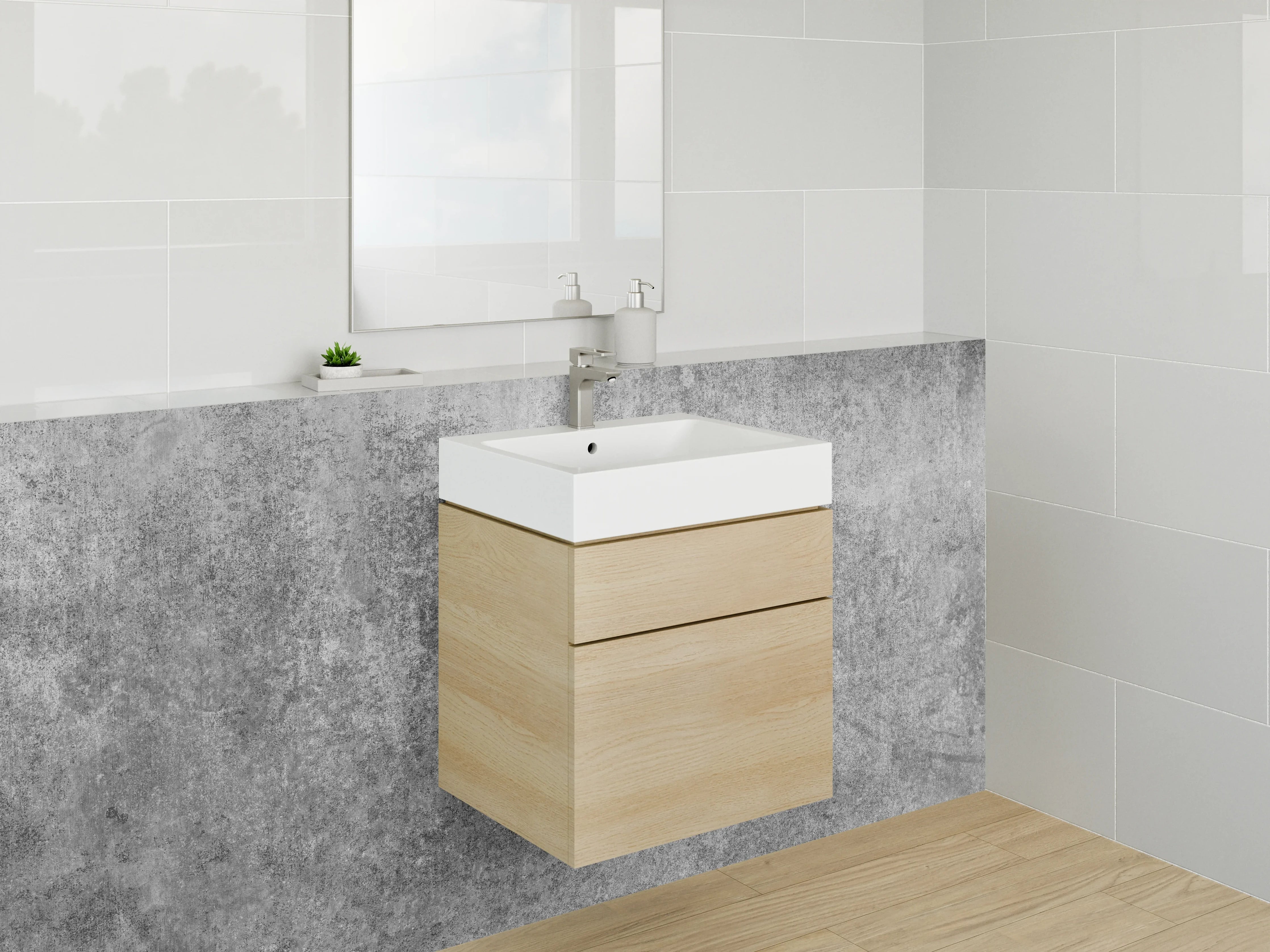Waschbecken-Rückwand - Beton-Optik in Grau und Weiß