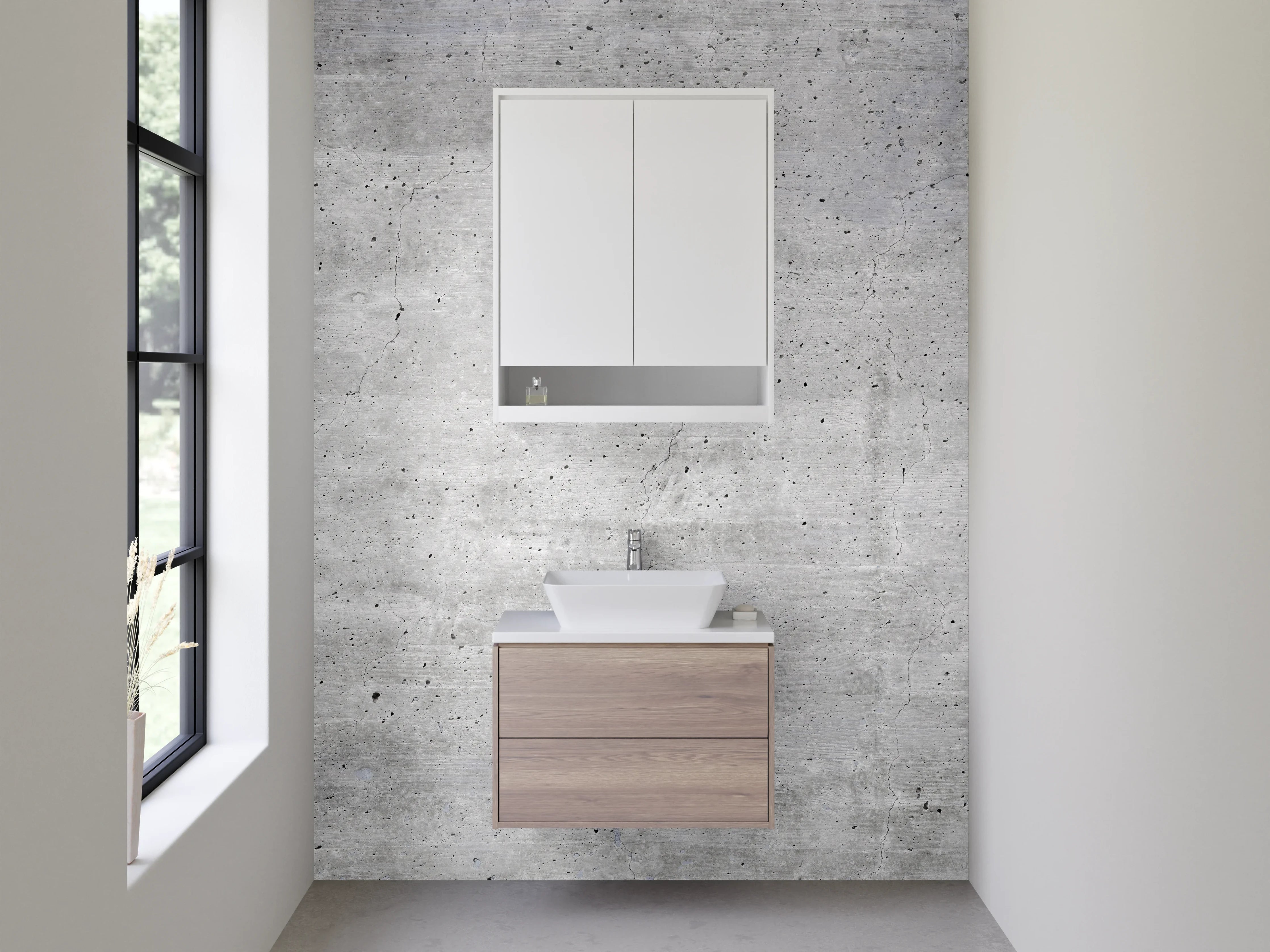 Waschbecken-Rückwand - Beton-Optik in Weiß und Grau