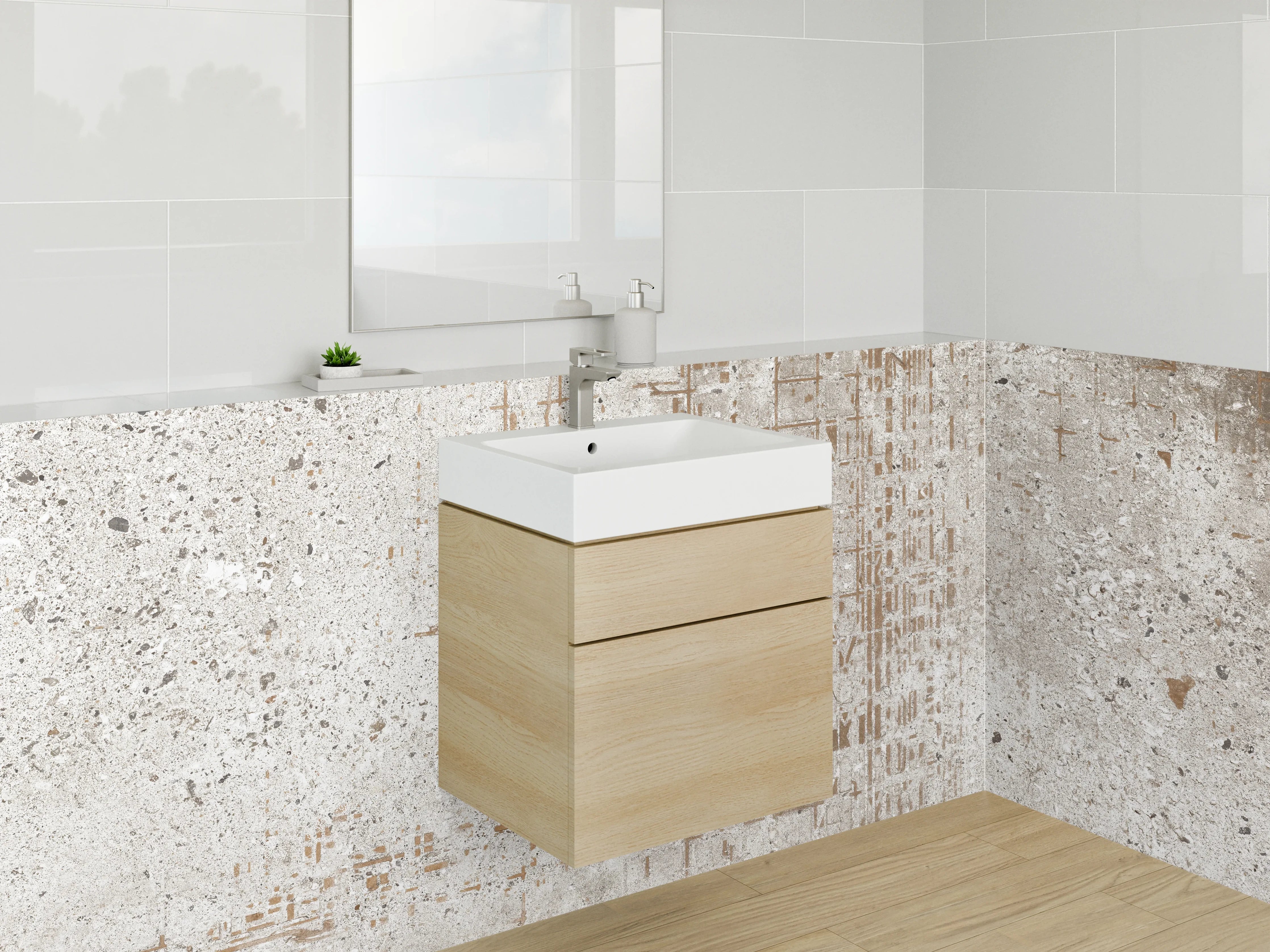 Waschbecken-Rückwand - Beton Vintage Fliesenoptik Weiß Grau Beige