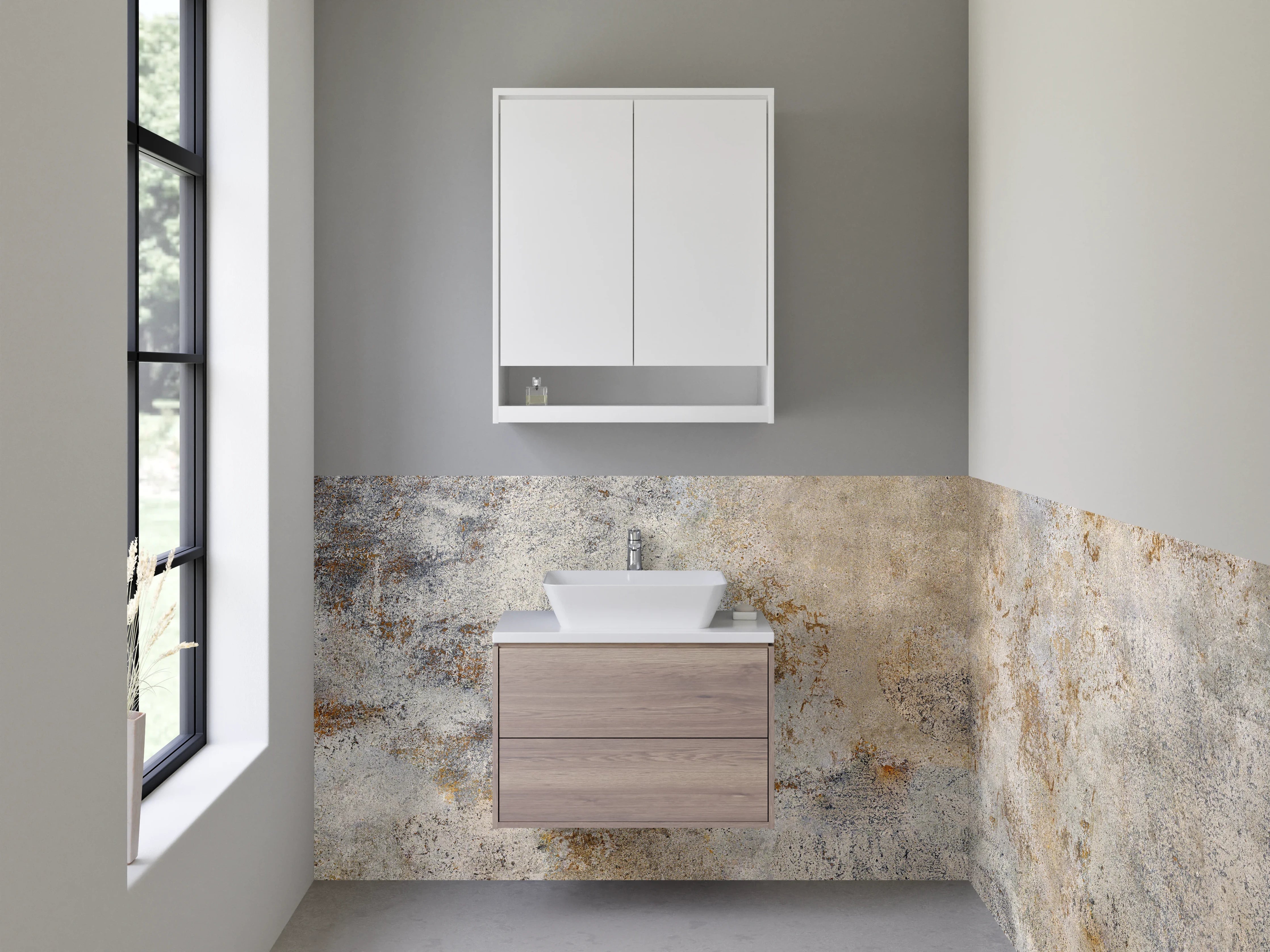 Waschbecken-Rückwand - Betonoptik Grau Beige Modern