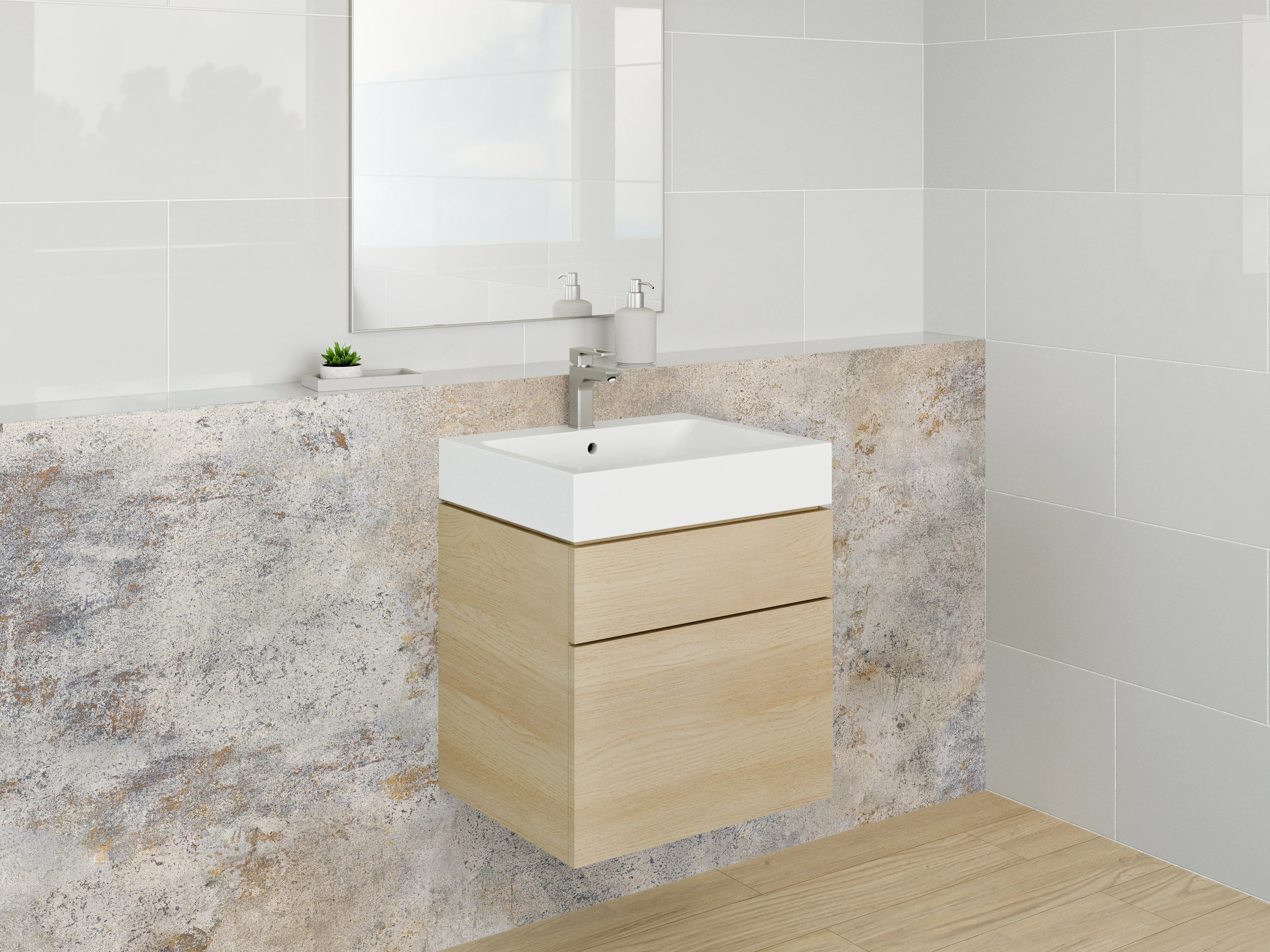 Waschbecken-Rückwand - Betonoptik Grau Beige Modern