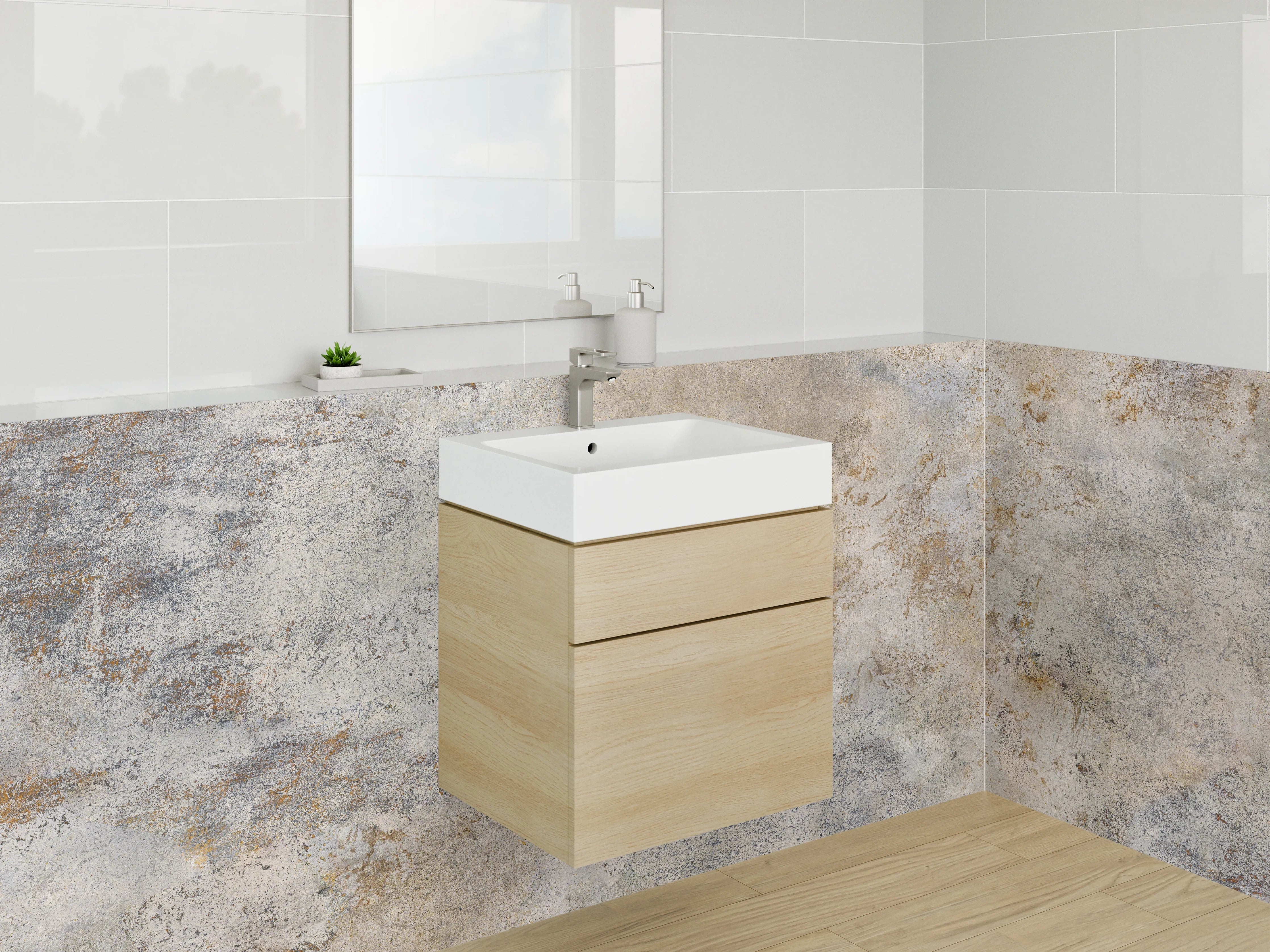 Waschbecken-Rückwand - Betonoptik Grau Beige Modern