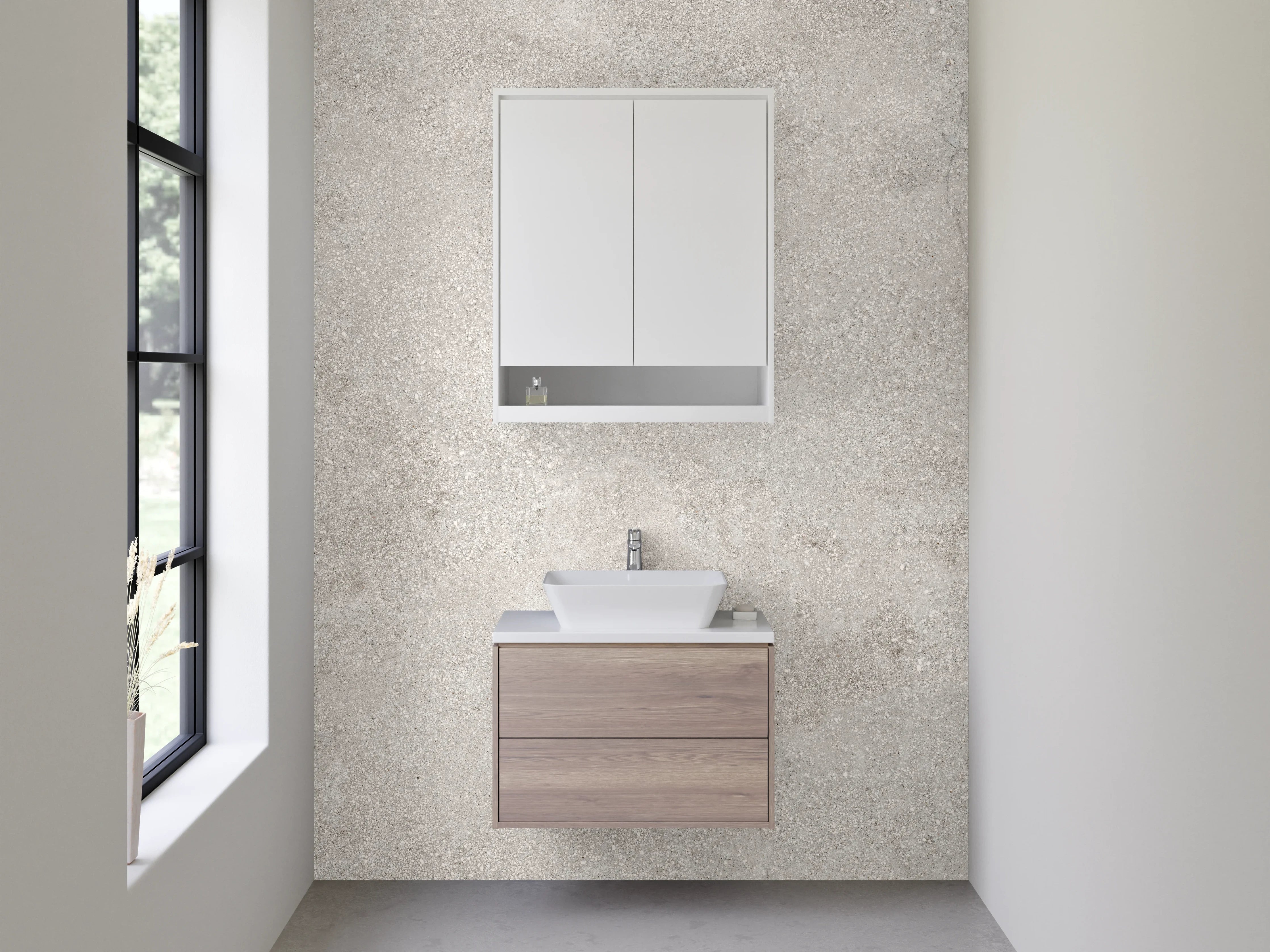 Waschbecken-Rückwand - Betonoptik Weiß-Grau Fliesen-Design