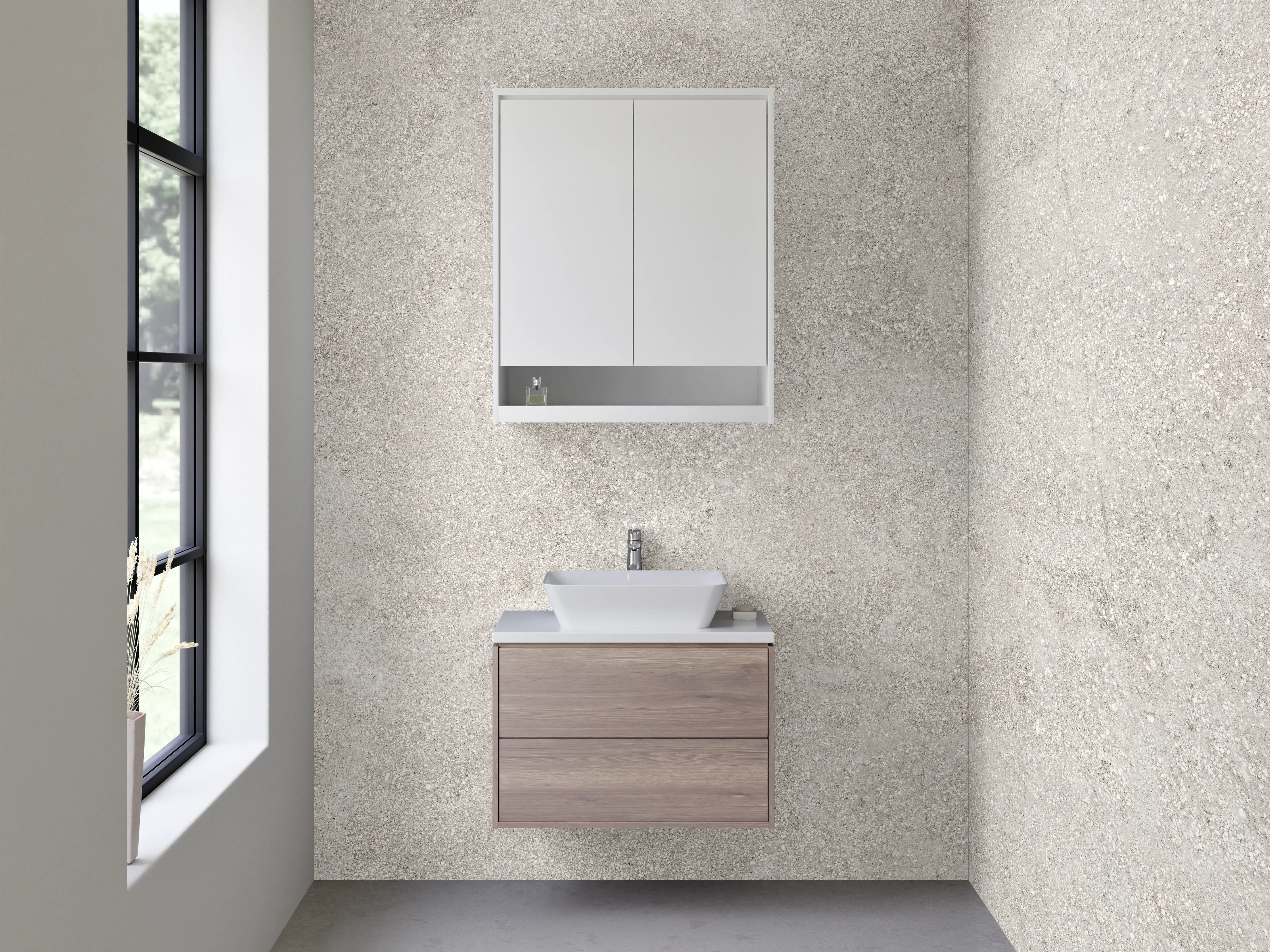 Waschbecken-Rückwand - Betonoptik Weiß-Grau Fliesen-Design