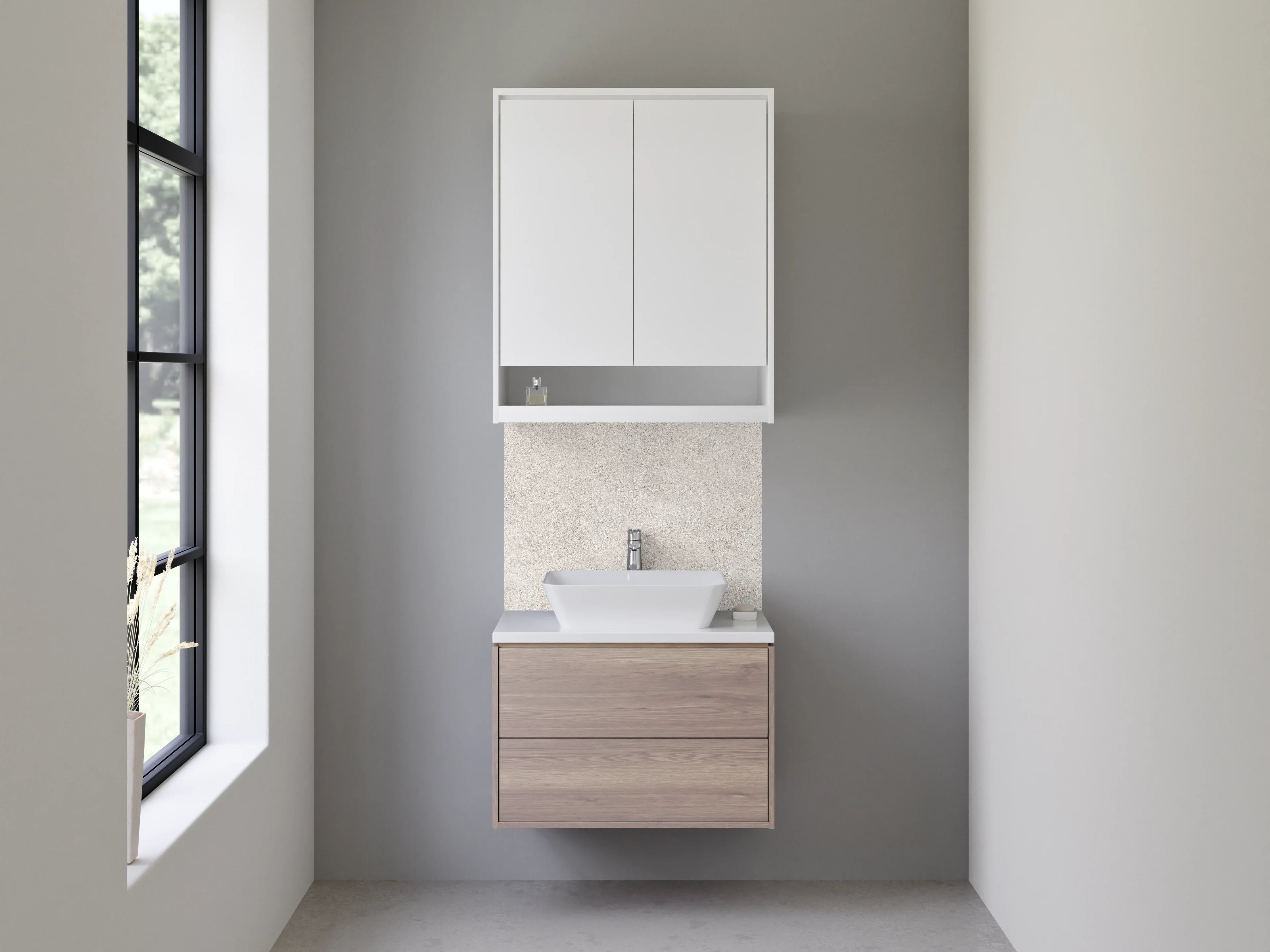 Waschbecken-Rückwand - Betonoptik Weiß-Grau Fliesen-Design