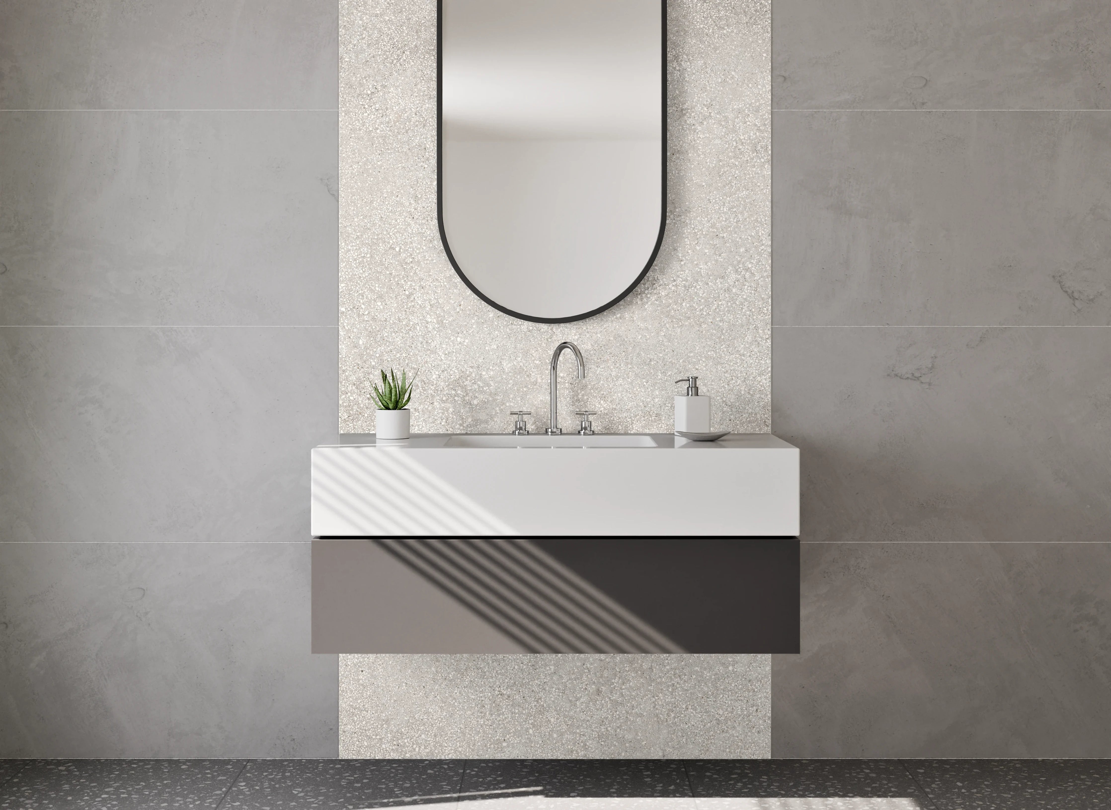 Waschbecken-Rückwand - Betonoptik Weiß-Grau Fliesen-Design