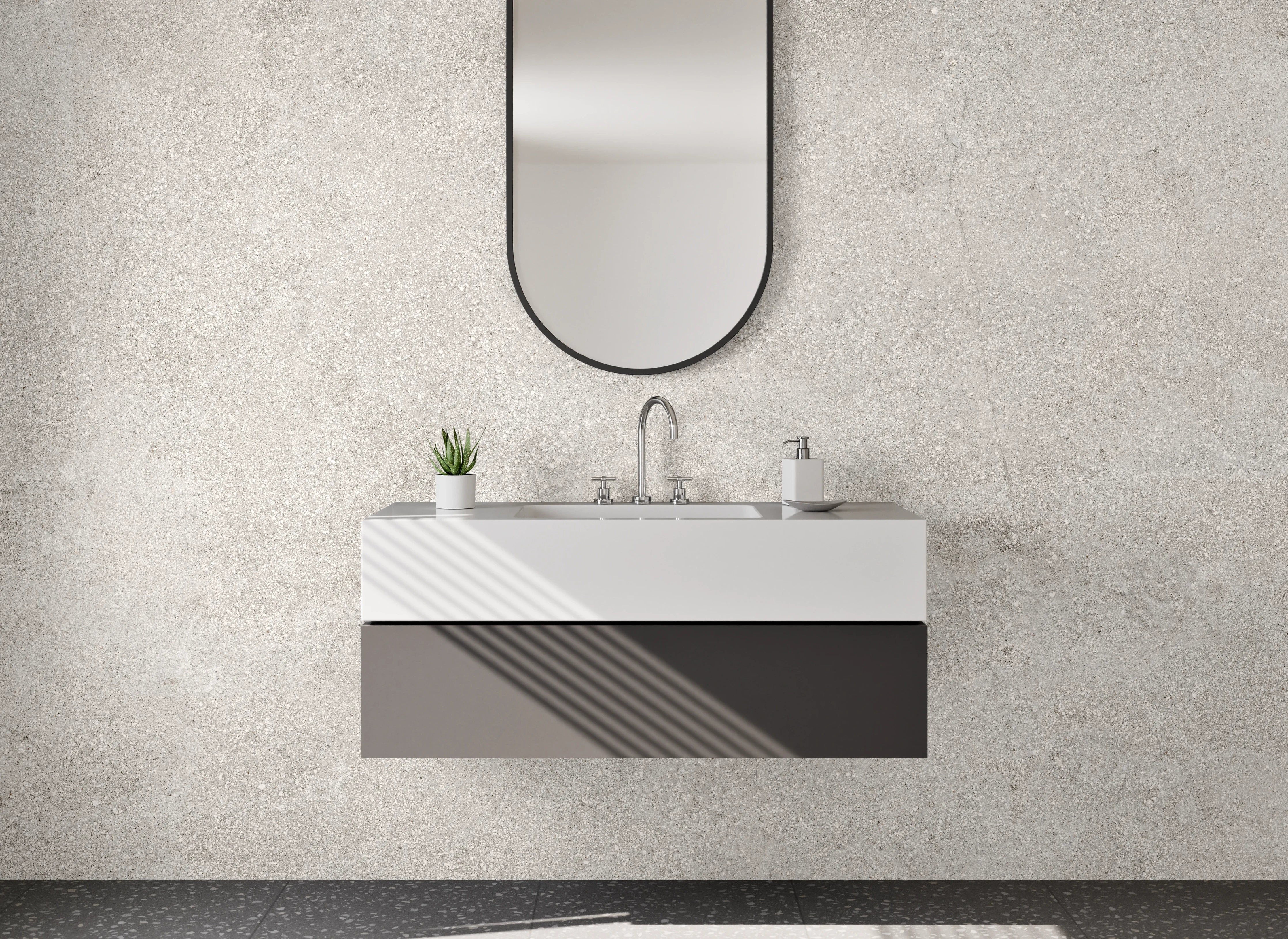 Waschbecken-Rückwand - Betonoptik Weiß-Grau Fliesen-Design