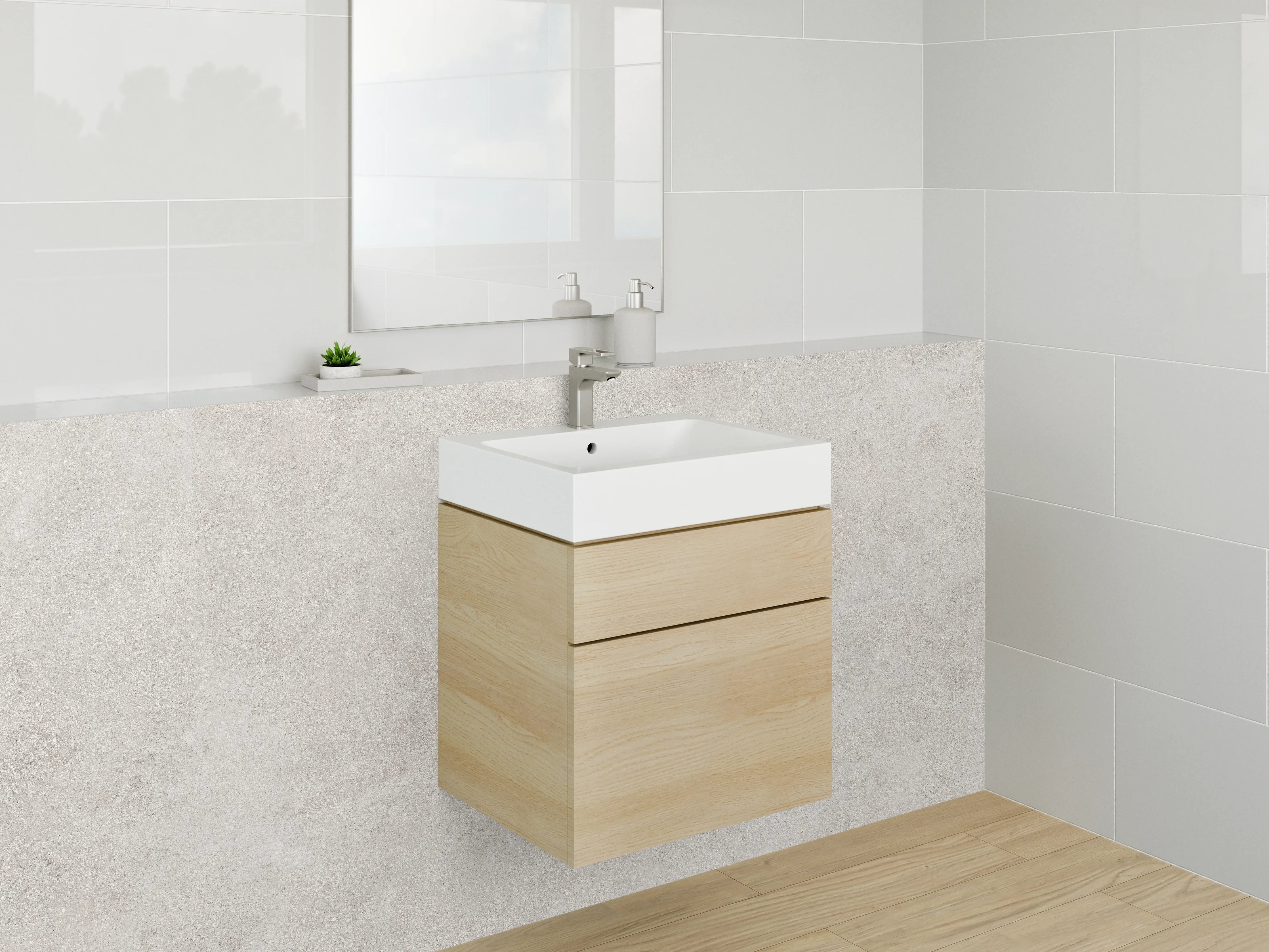 Waschbecken-Rückwand - Betonoptik Weiß-Grau Fliesen-Design